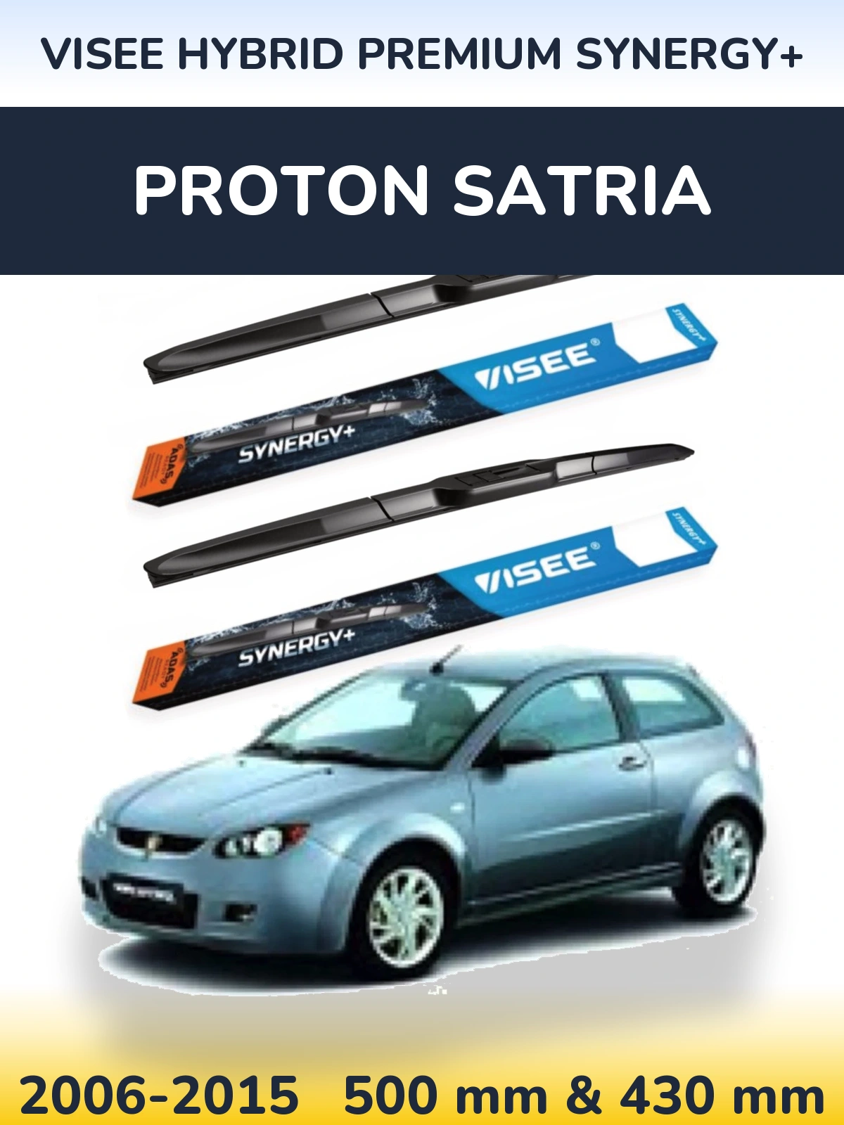 Komplet przednich wycieraczek VISEE HYBRID PREMIUM SYNERGY+ 500 & 430 mm do Proton Satria 2006-2015