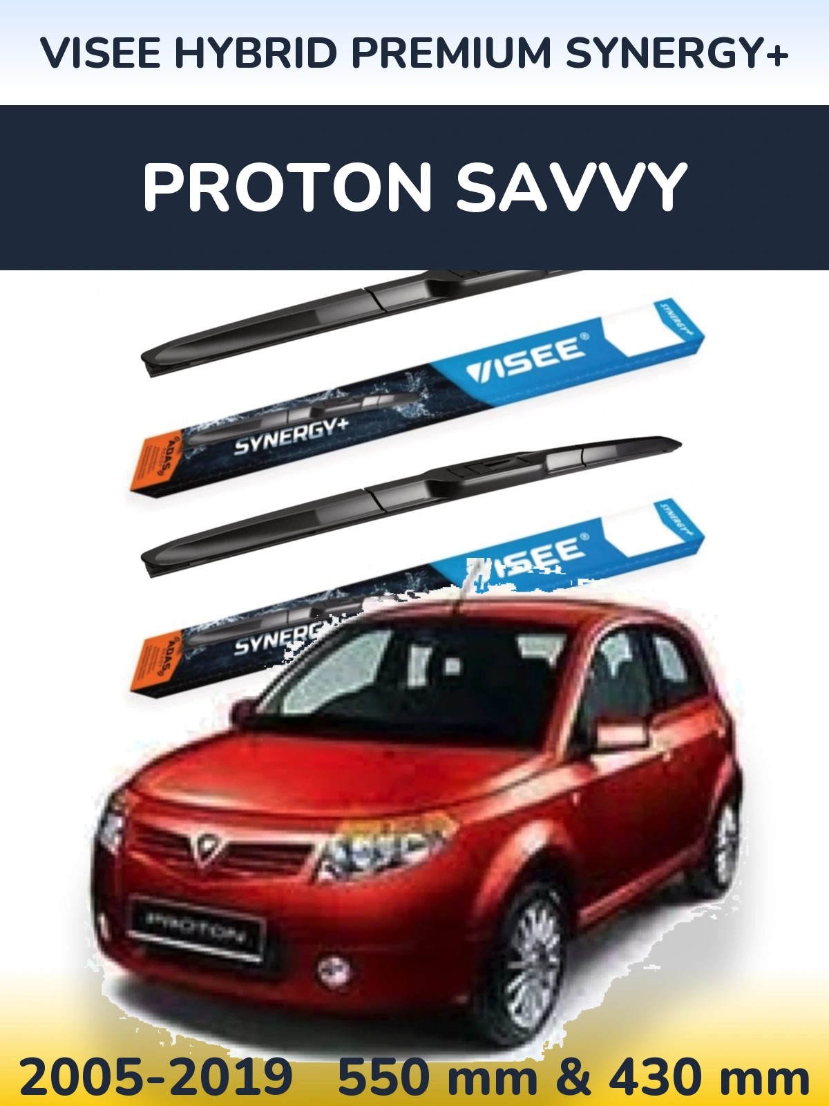 Komplet przednich wycieraczek VISEE HYBRID PREMIUM SYNERGY+ 550 & 430 mm do Proton Savvy 2005-2019