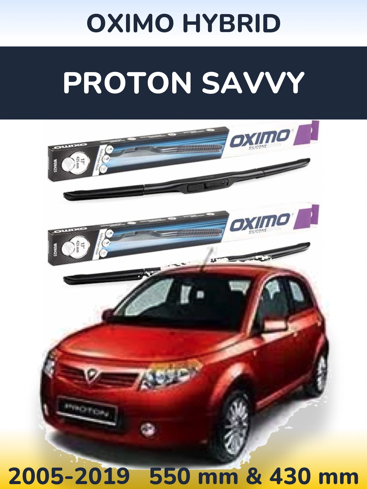 Комплект передних дворников Oximo Hybrid 550 & 430 мм для Proton Savvy 2005-2019