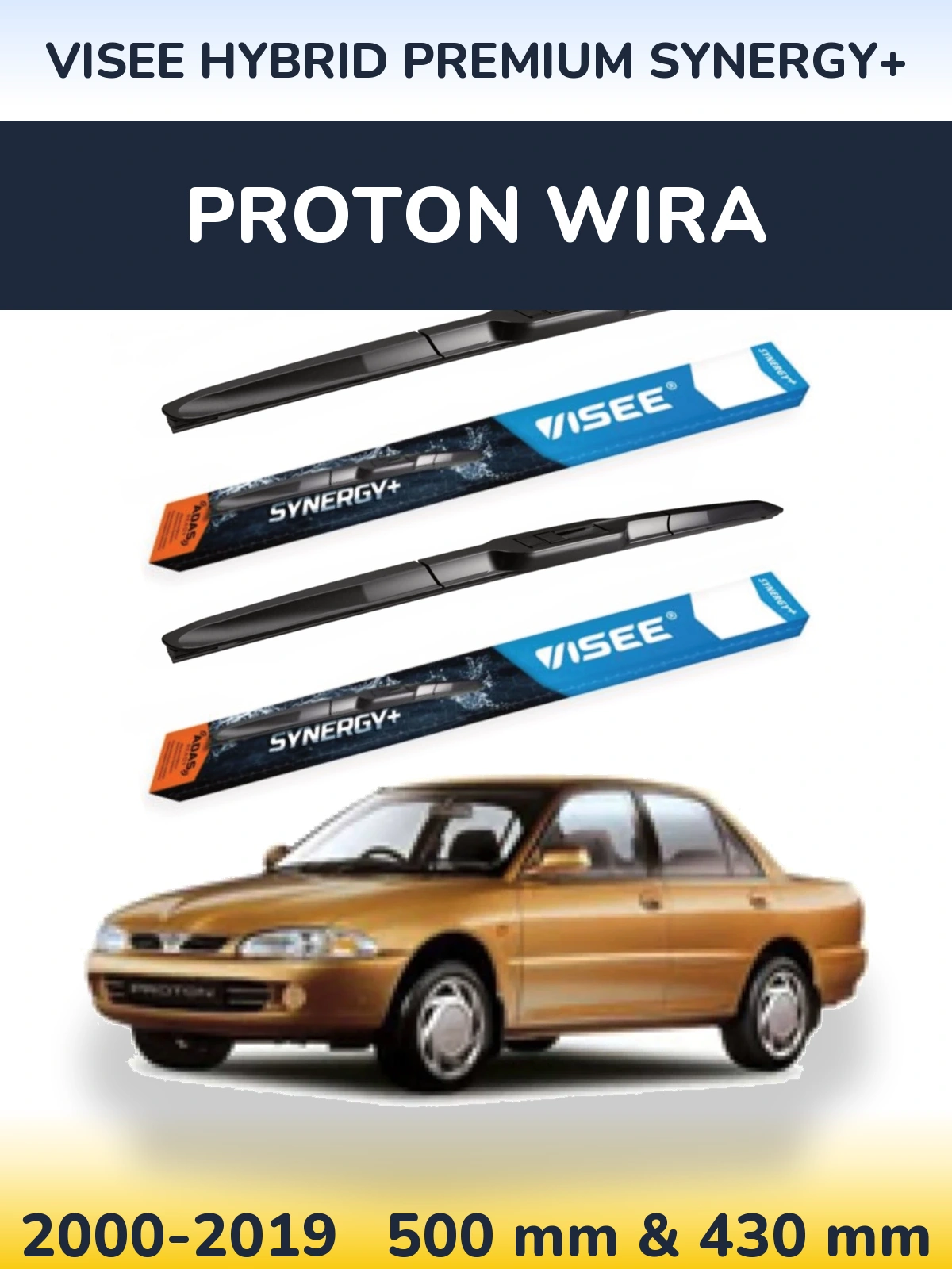 Комплект передних дворников VISEE HYBRID PREMIUM SYNERGY+ 500 & 430 мм для Proton Wira 2000-2019