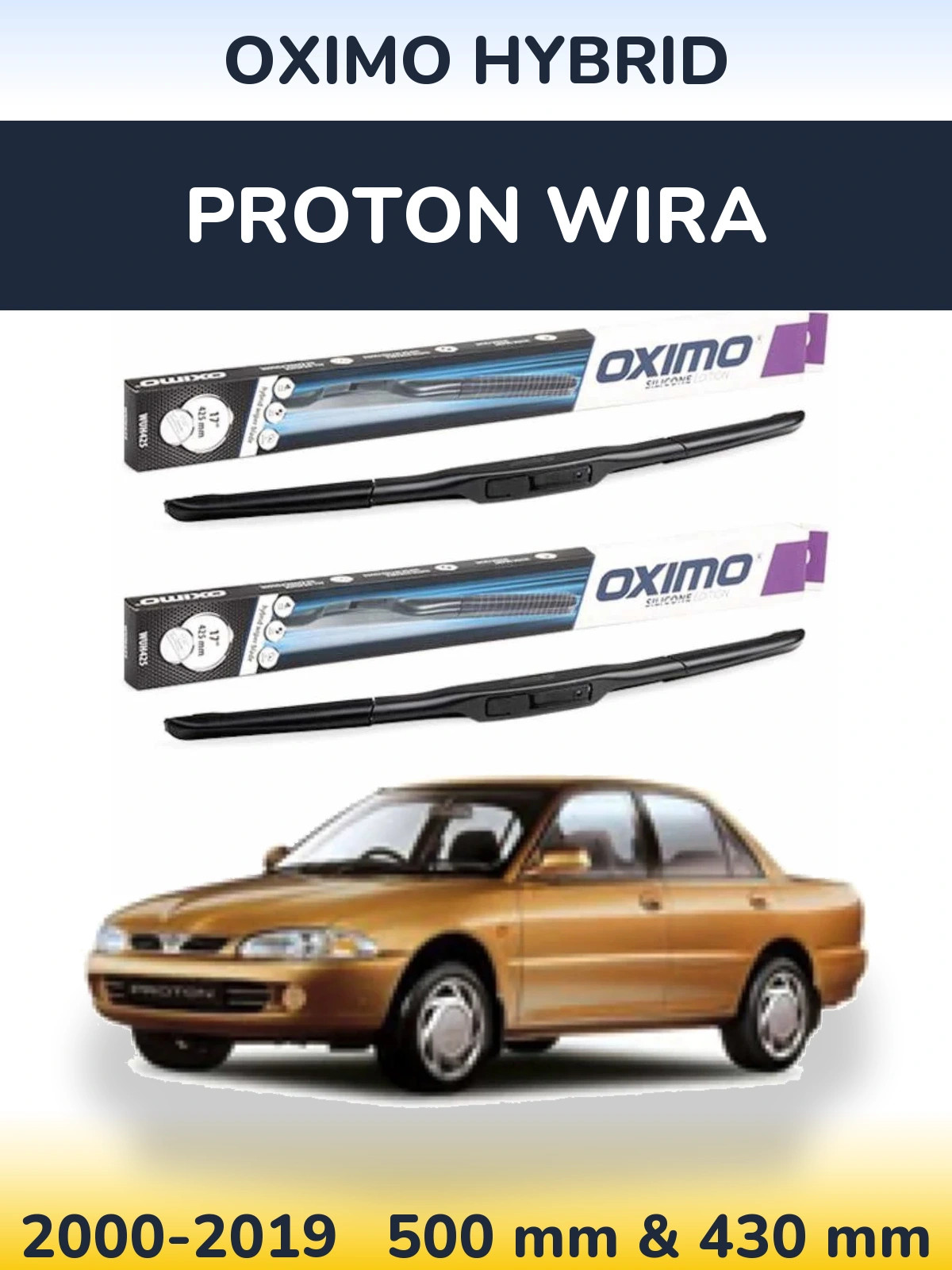 Комплект передних дворников Oximo Hybrid 500 & 430 мм для Proton Wira 2000-2019