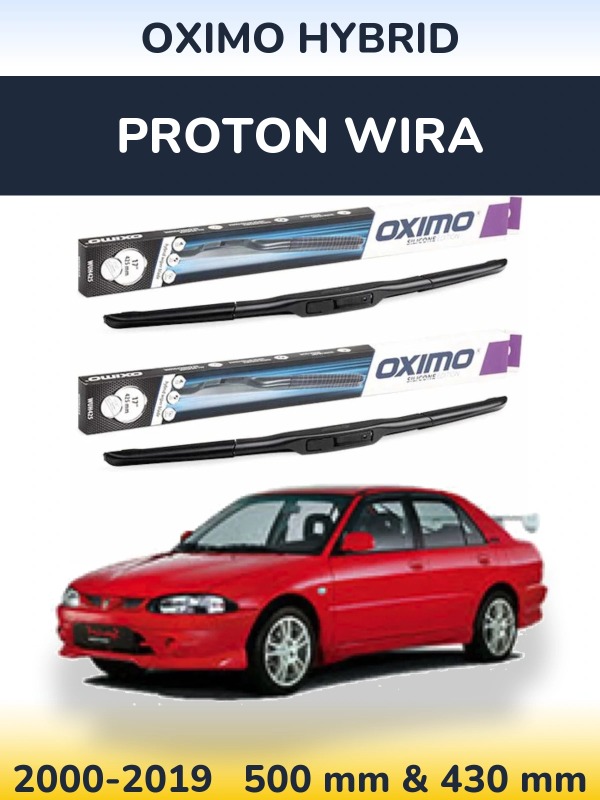 Комплект передних дворников Oximo Hybrid 500 & 430 мм для Proton Wira 2000-2019