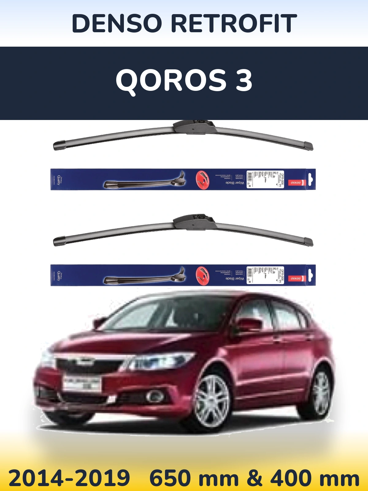 Komplet przednich wycieraczek Denso Retrofit 650 & 400 mm do Qoros 3 2014-2019