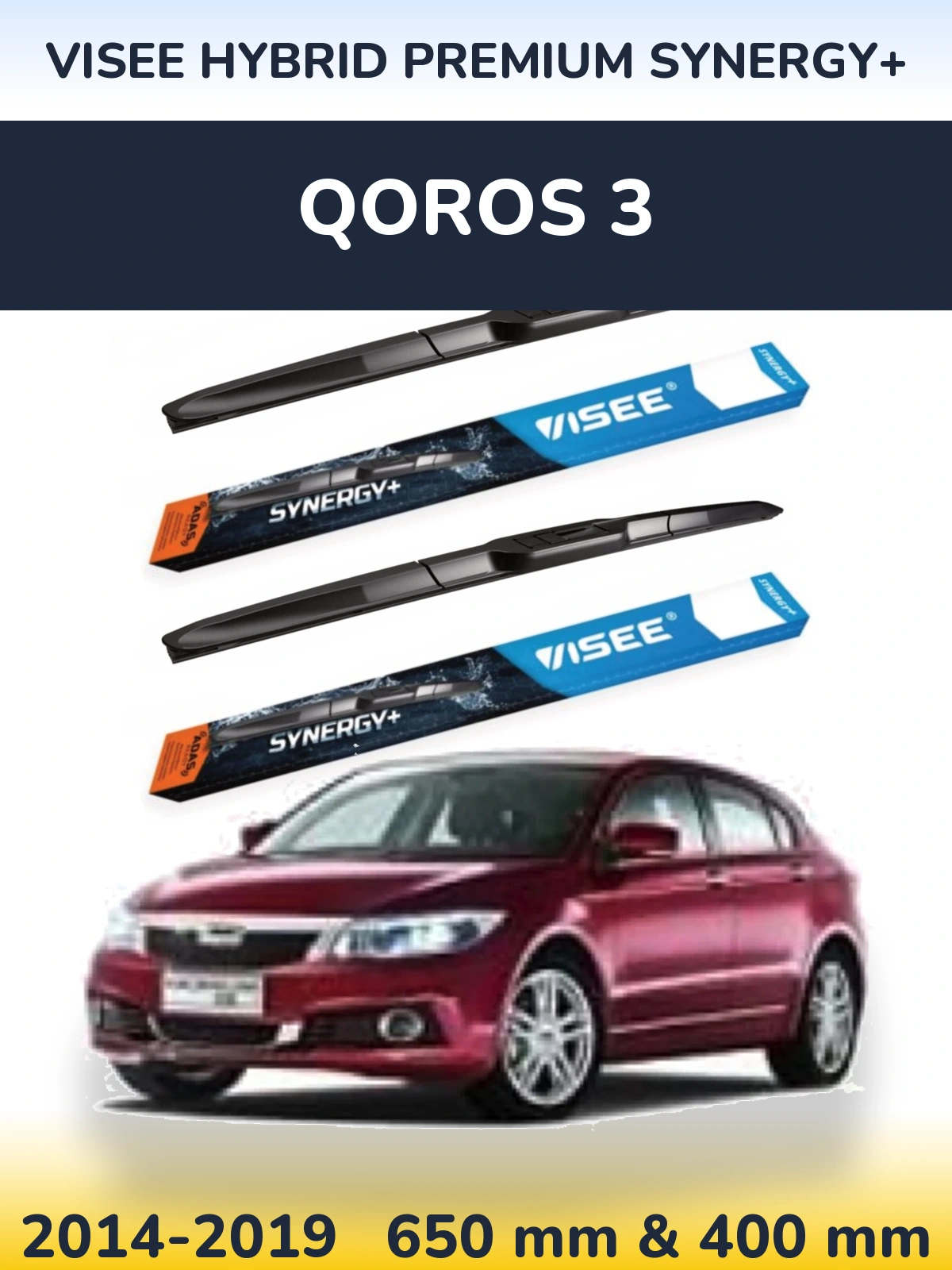 Front wiper blade set VISEE HYBRID PREMIUM SYNERGY+ 650 & 400 mm for Qoros 3 2014-2019