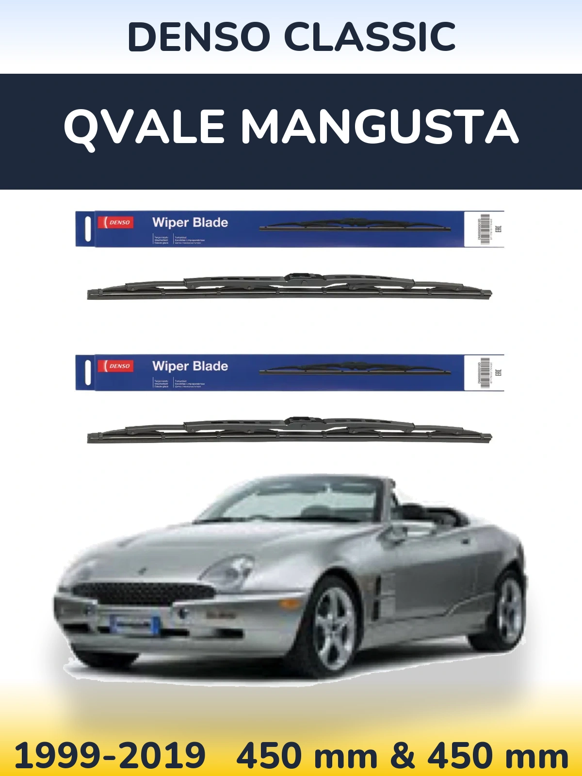 Komplet przednich wycieraczek Denso Classic 450 & 450 mm do Qvale Mangusta 1999-2019
