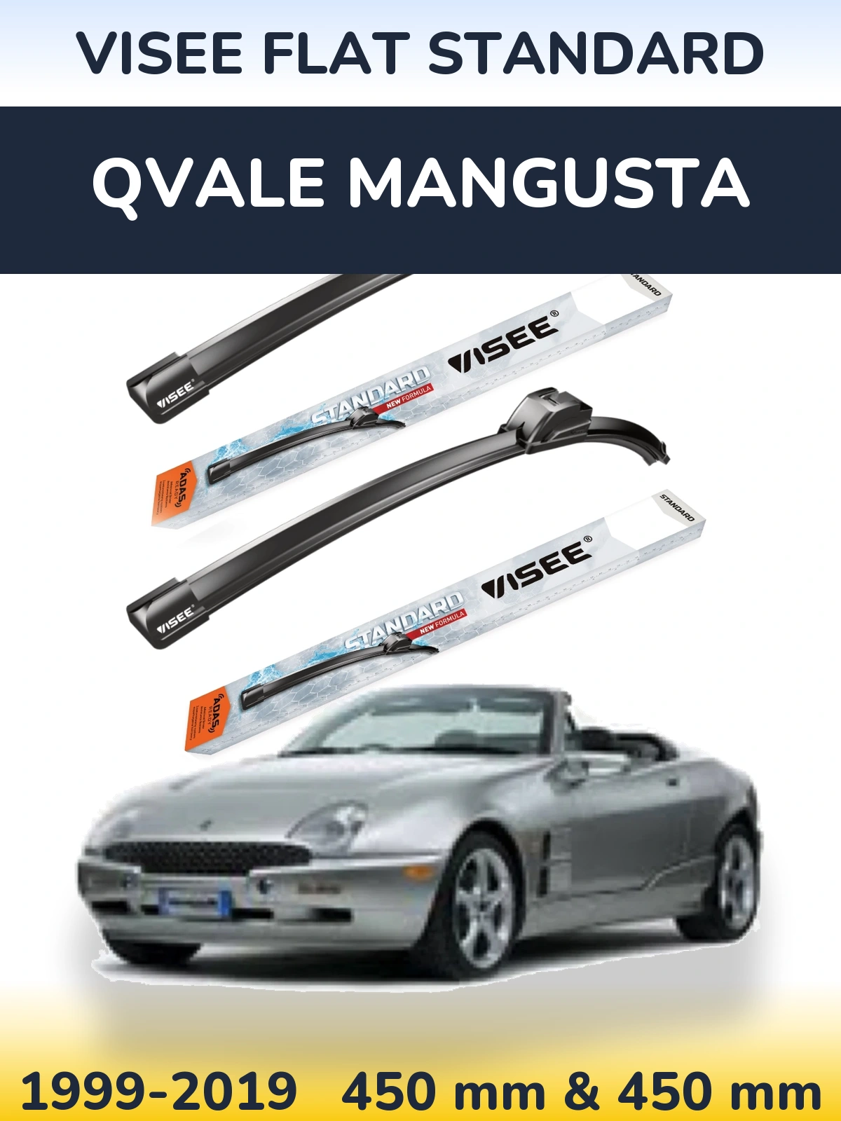 Комплект передних дворников VISEE FLAT STANDARD 450 & 450 мм для Qvale Mangusta 1999-2019
