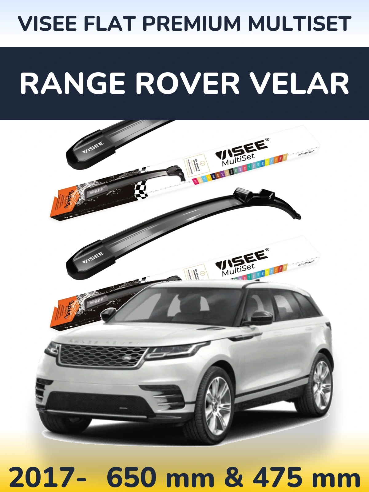 Front wiper blade set VISEE FLAT PREMIUM MultiSet 650 & 475 mm for Range Rover Velar 2017-2026