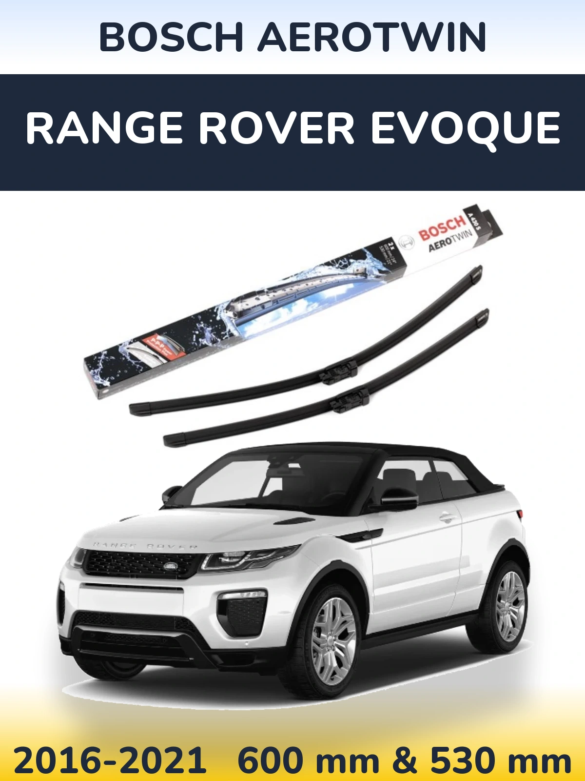 Комплект передних дворников BOSCH AeroTwin 600 & 530 мм для Range Rover Evoque 2016-2021