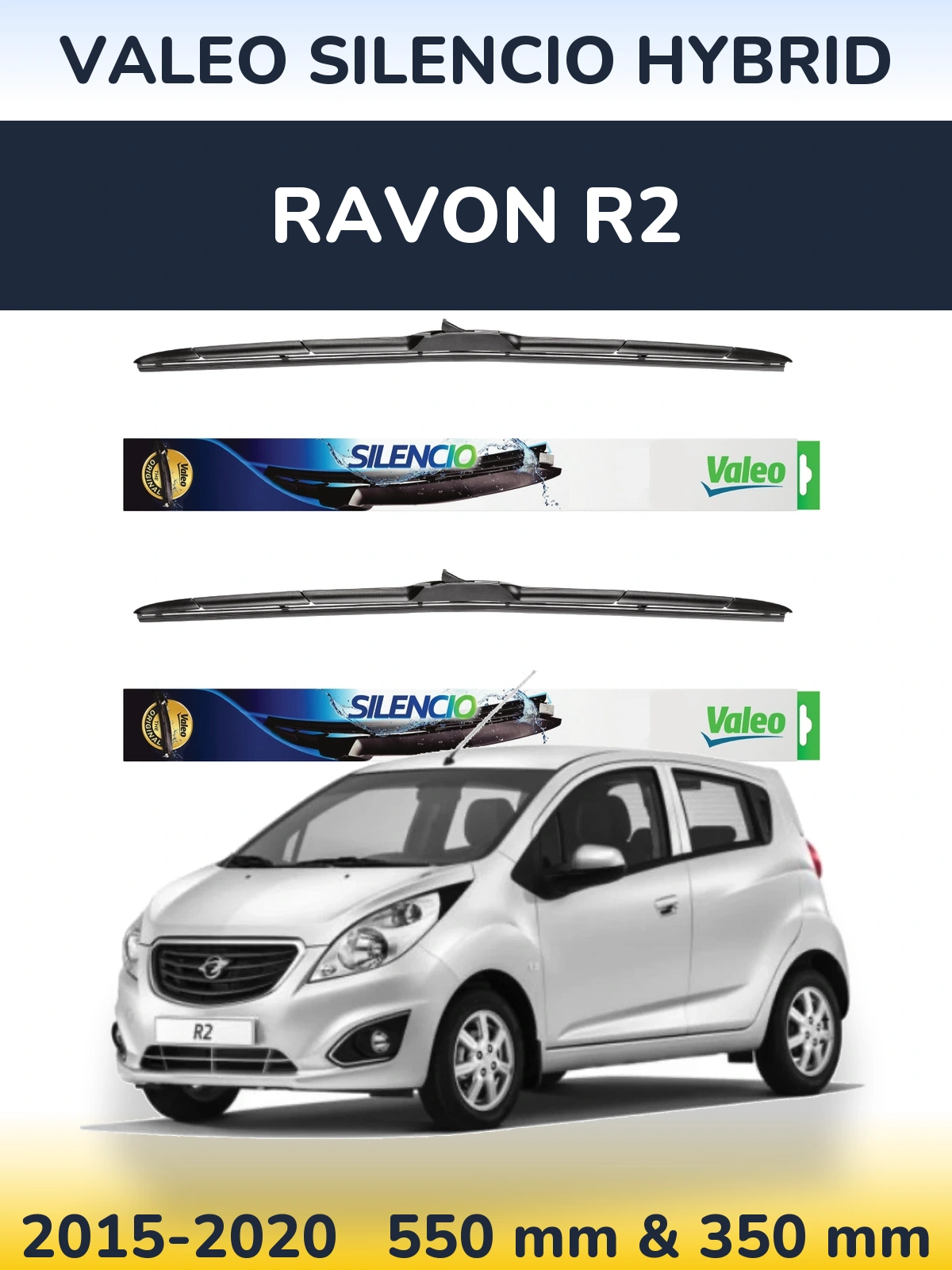 Komplet przednich wycieraczek Valeo Silencio Hybrid 550 & 350 mm do Ravon R2 2015-2020