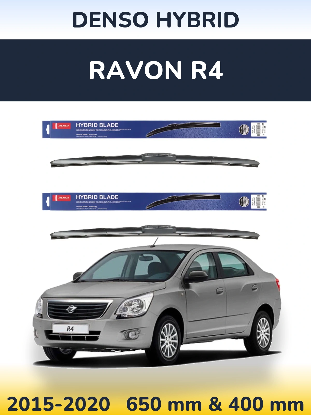 Front wiper blade set Denso Hybrid 650 & 400 mm for Ravon R4 2015-2020