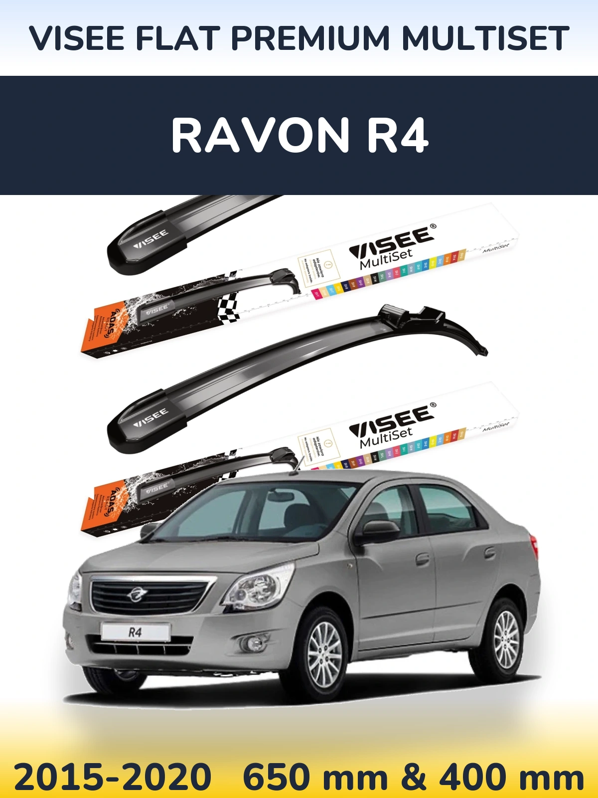 Komplet przednich wycieraczek VISEE FLAT PREMIUM MultiSet 650 & 400 mm do Ravon R4 2015-2020