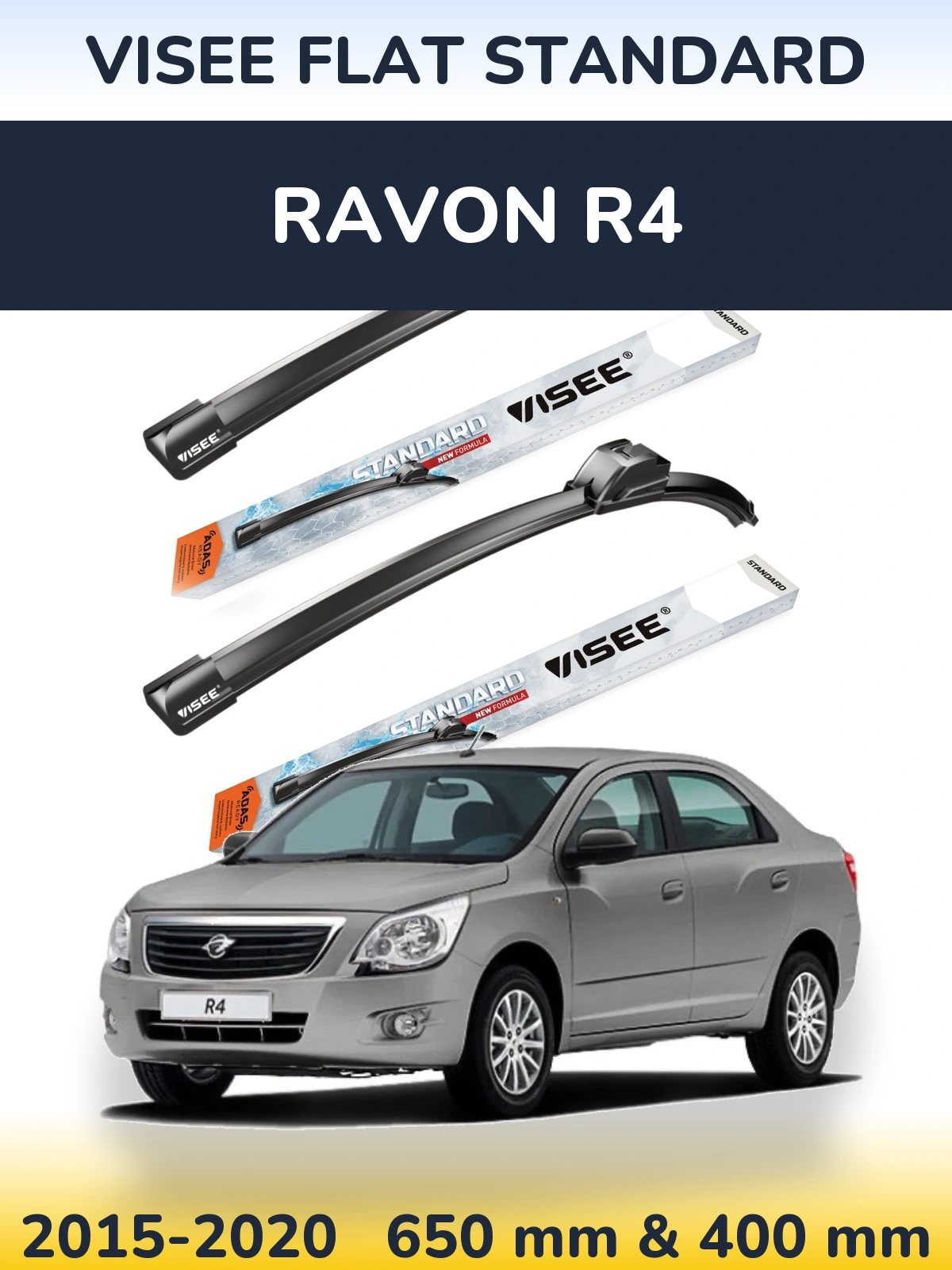 Komplet przednich wycieraczek VISEE FLAT STANDARD 650 & 400 mm do Ravon R4 2015-2020