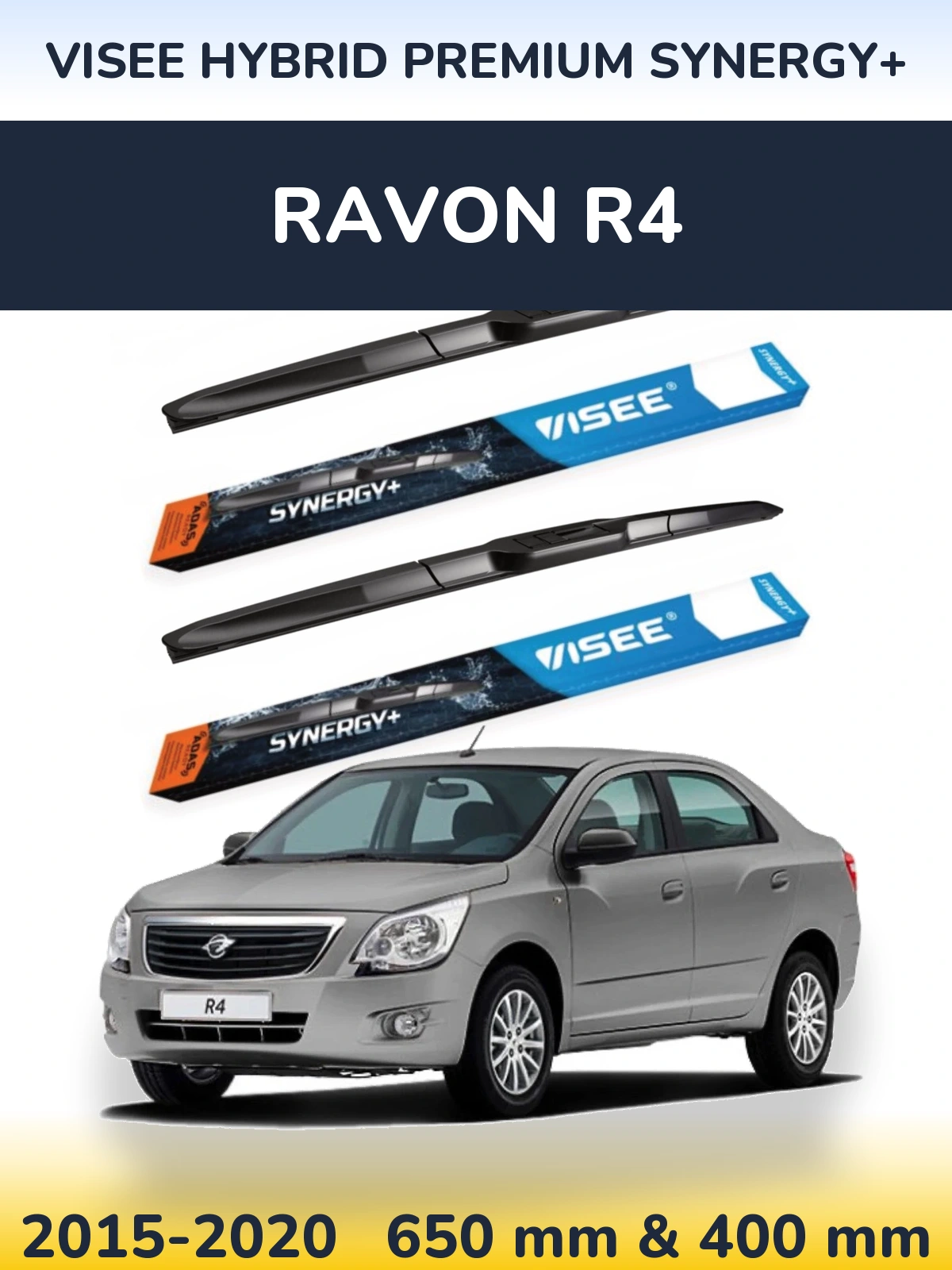 Front wiper blade set VISEE HYBRID PREMIUM SYNERGY+ 650 & 400 mm for Ravon R4 2015-2020