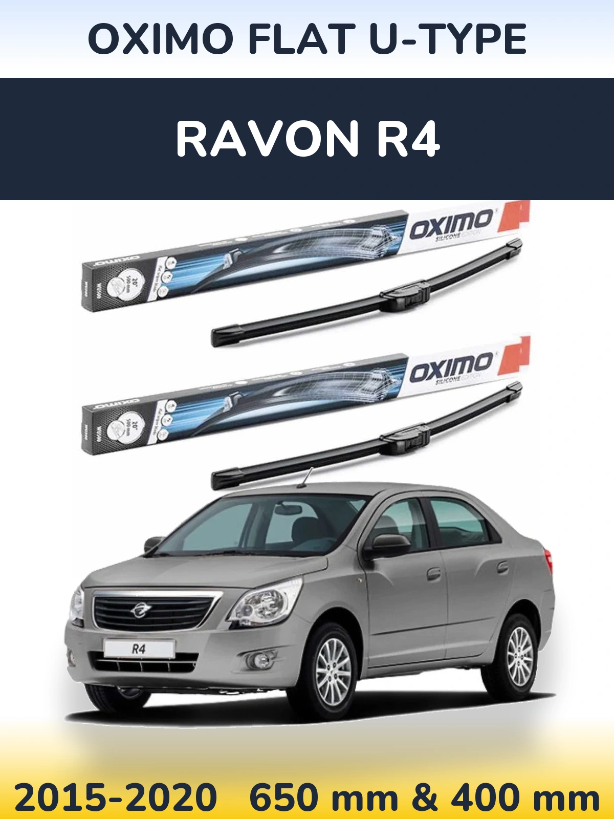 Комплект передних дворников Oximo Flat U-type 650 & 400 мм для Ravon R4 2015-2020