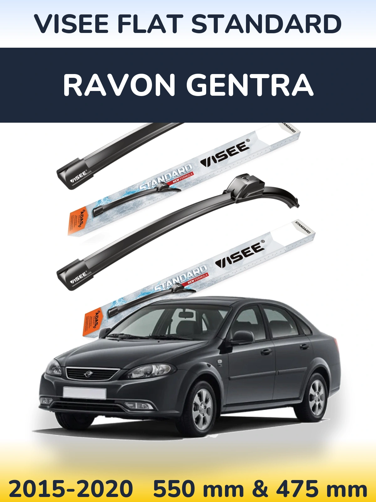 Komplet przednich wycieraczek VISEE FLAT STANDARD 550 & 475 mm do Ravon Gentra 2015-2020