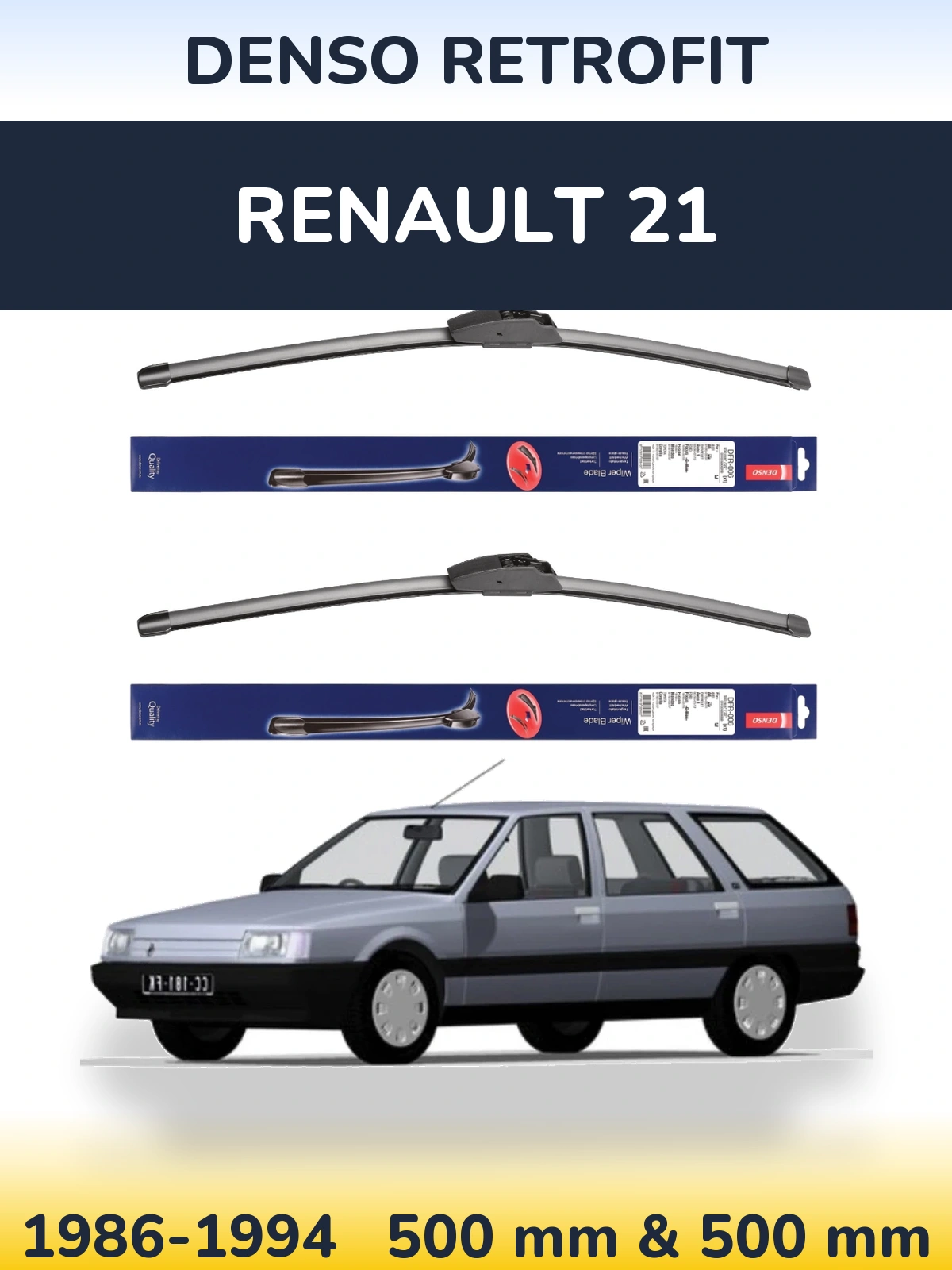 Komplet przednich wycieraczek Denso Retrofit 500 & 500 mm do Renault 21 1986-1994