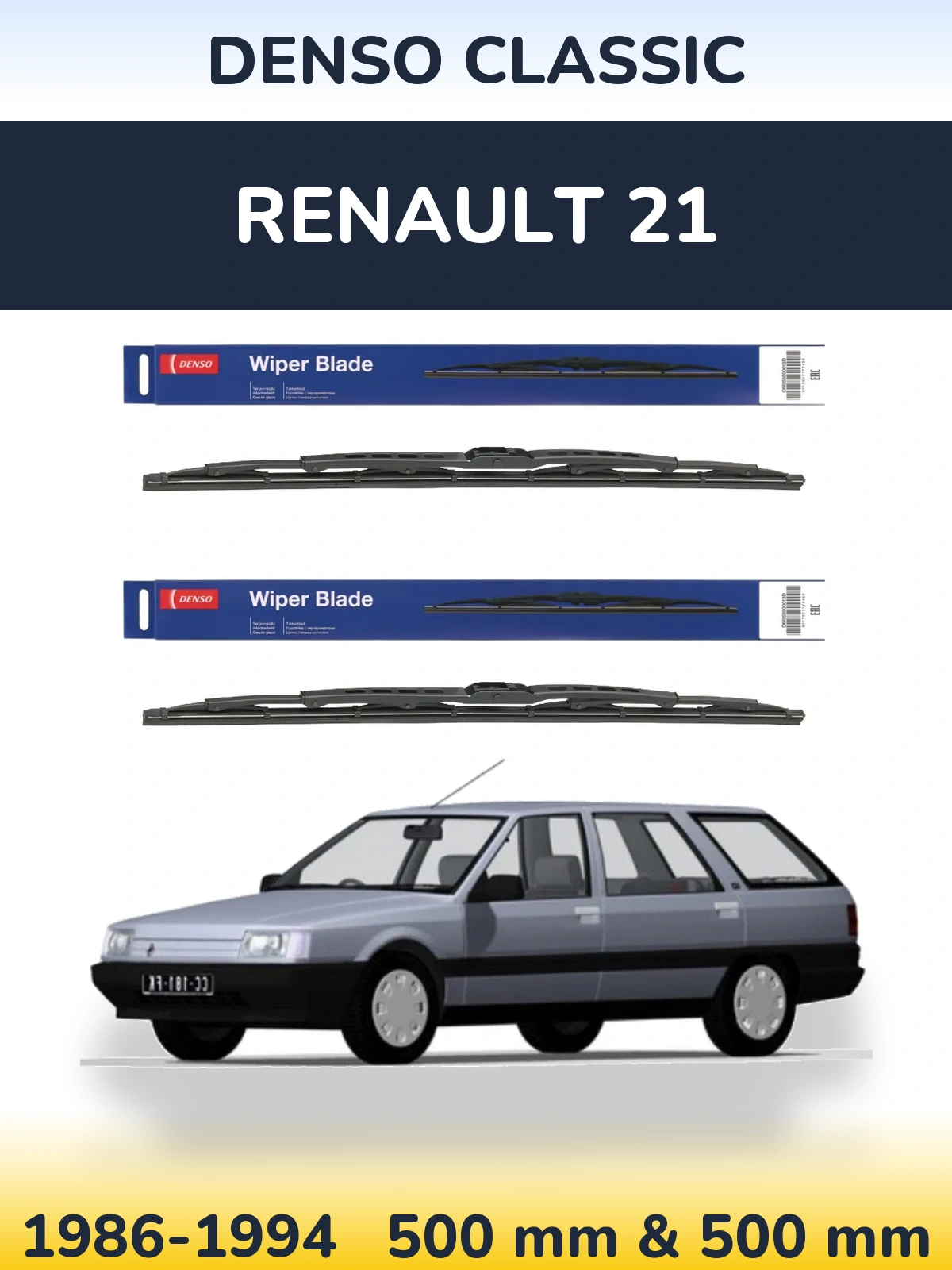 Front wiper blade set Denso Classic 500 & 500 mm for Renault 21 1986-1994