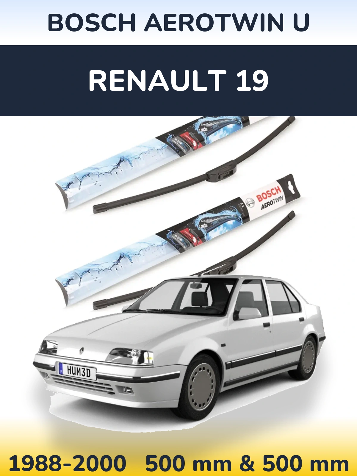 Komplet przednich wycieraczek BOSCH AeroTwin U 500 & 500 mm do Renault 19 1988-2000