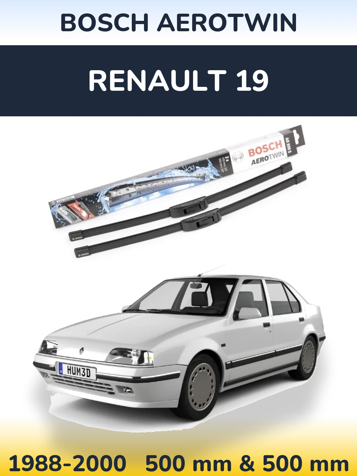 Komplet przednich wycieraczek BOSCH AeroTwin 500 & 500 mm do Renault 19 1988-2000