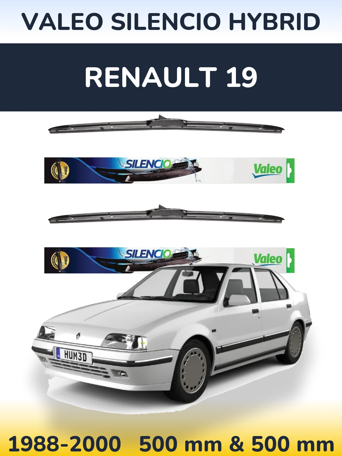 Komplet przednich wycieraczek Valeo Silencio Hybrid 500 & 500 mm do Renault 19 1988-2000