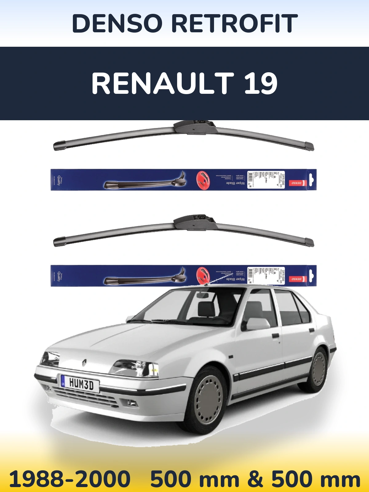 Komplet przednich wycieraczek Denso Retrofit 500 & 500 mm do Renault 19 1988-2000