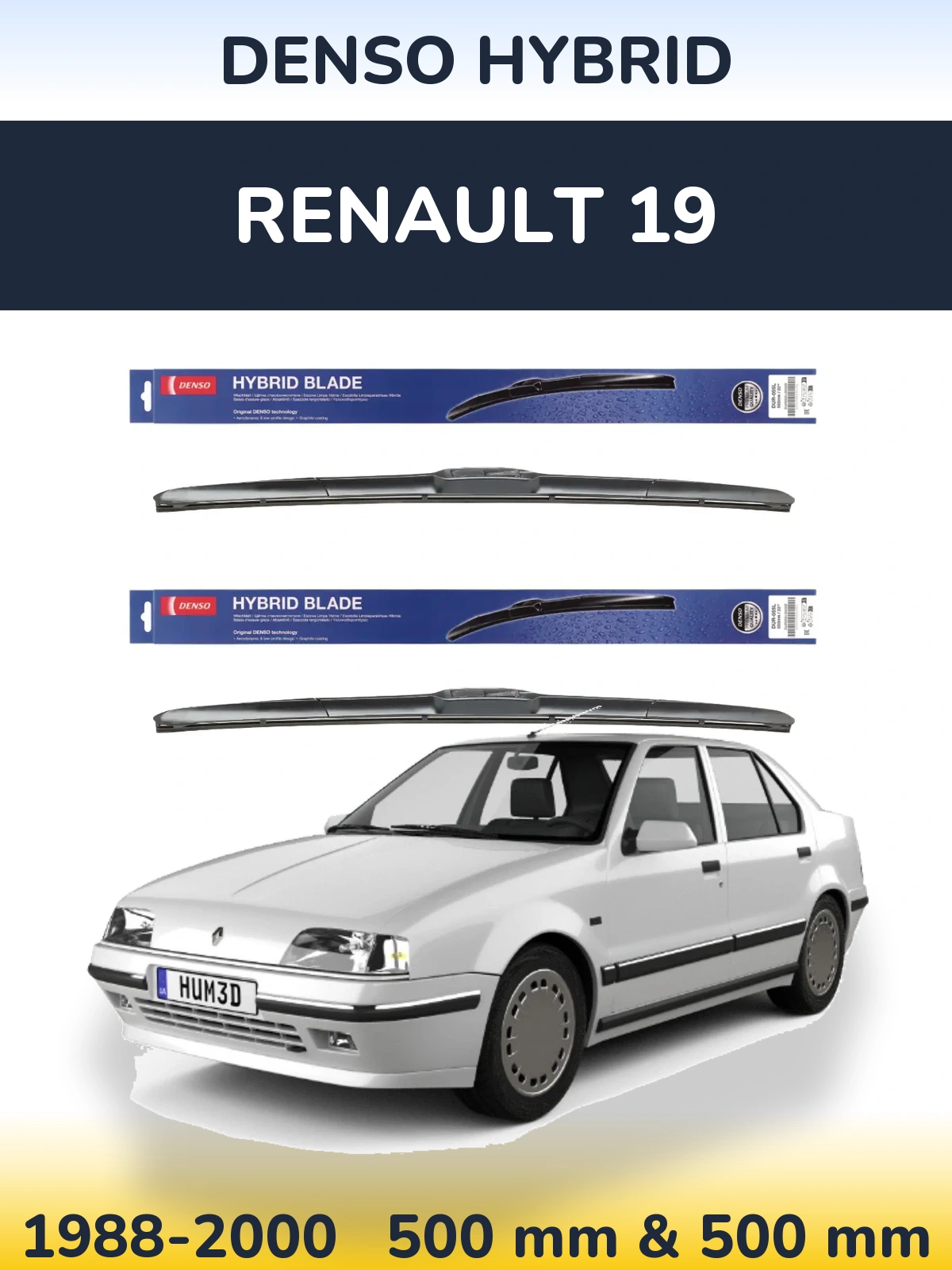 Комплект передніх щіток Denso Hybrid 500 & 500 мм для Renault 19 1988-2000