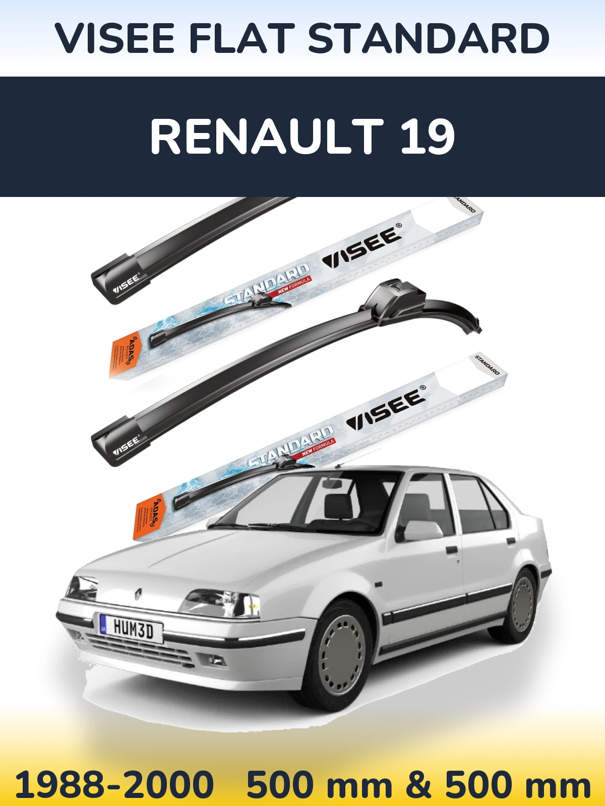 Komplet przednich wycieraczek VISEE FLAT STANDARD 500 & 500 mm do Renault 19 1988-2000