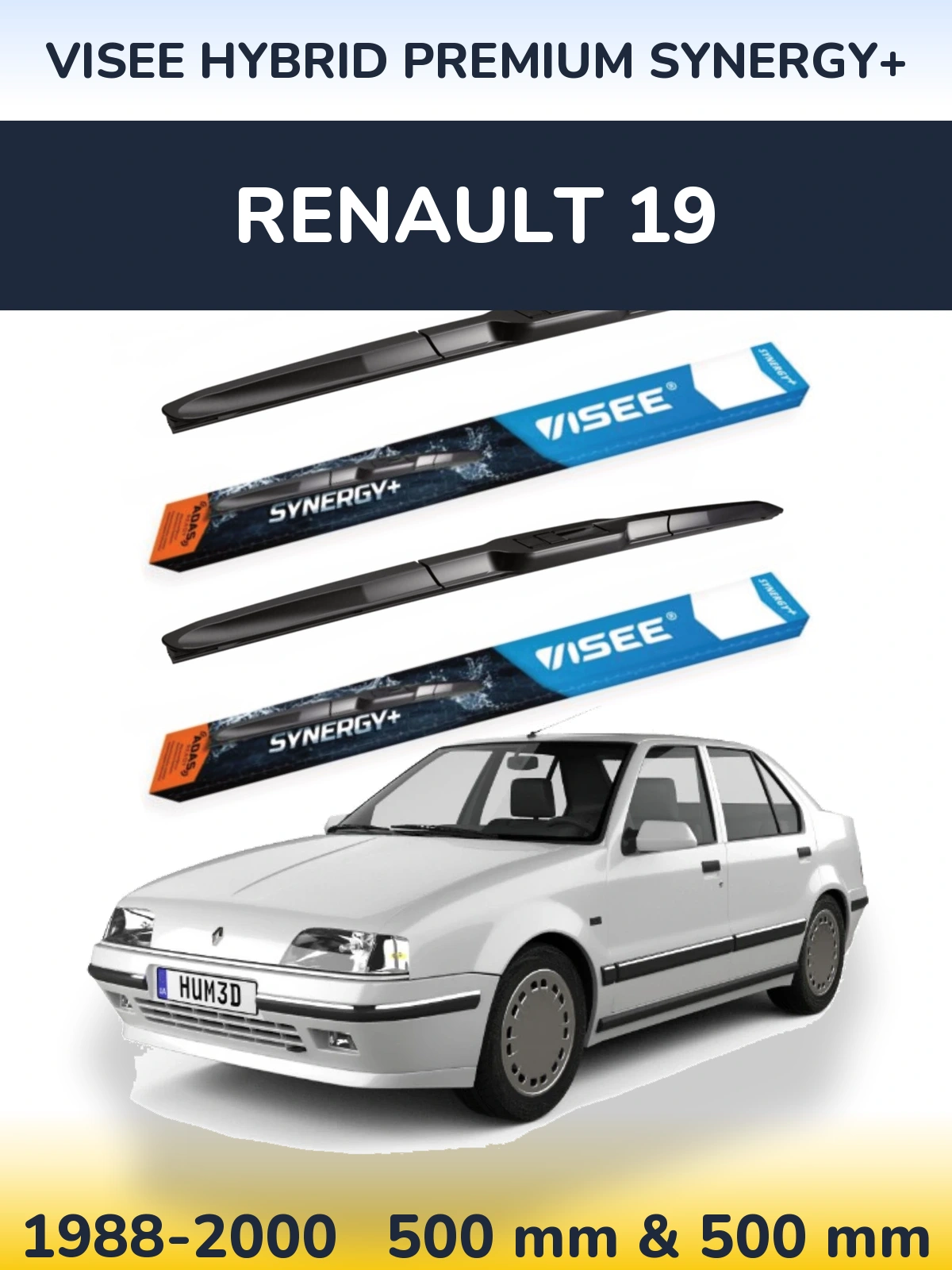 Komplet przednich wycieraczek VISEE HYBRID PREMIUM SYNERGY+ 500 & 500 mm do Renault 19 1988-2000