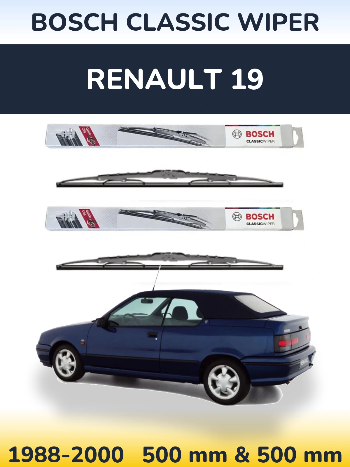 Komplet przednich wycieraczek BOSCH Classic Wiper 500 & 500 mm do Renault 19 1988-2000