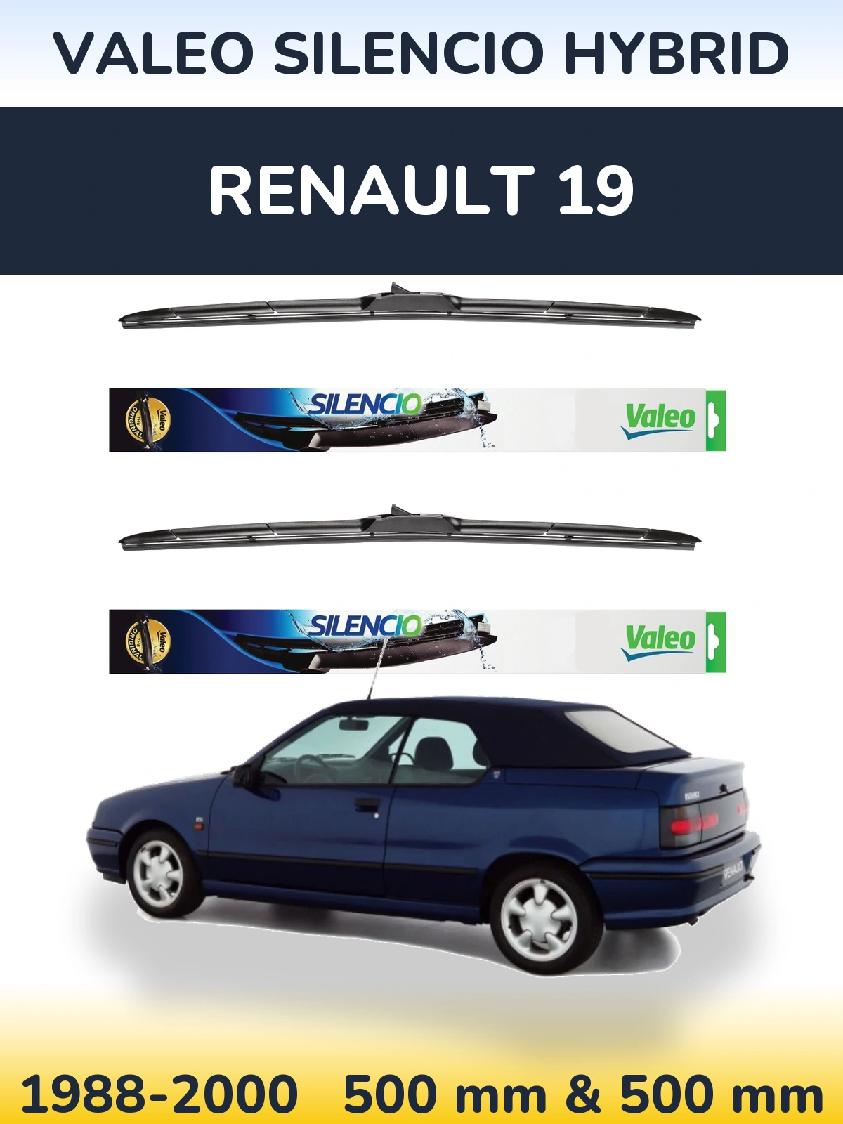 Комплект передніх щіток Valeo Silencio Hybrid 500 & 500 мм для Renault 19 1988-2000