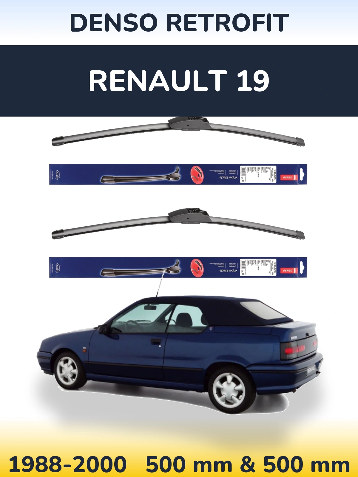 Комплект передніх щіток Denso Retrofit 500 & 500 мм для Renault 19 1988-2000