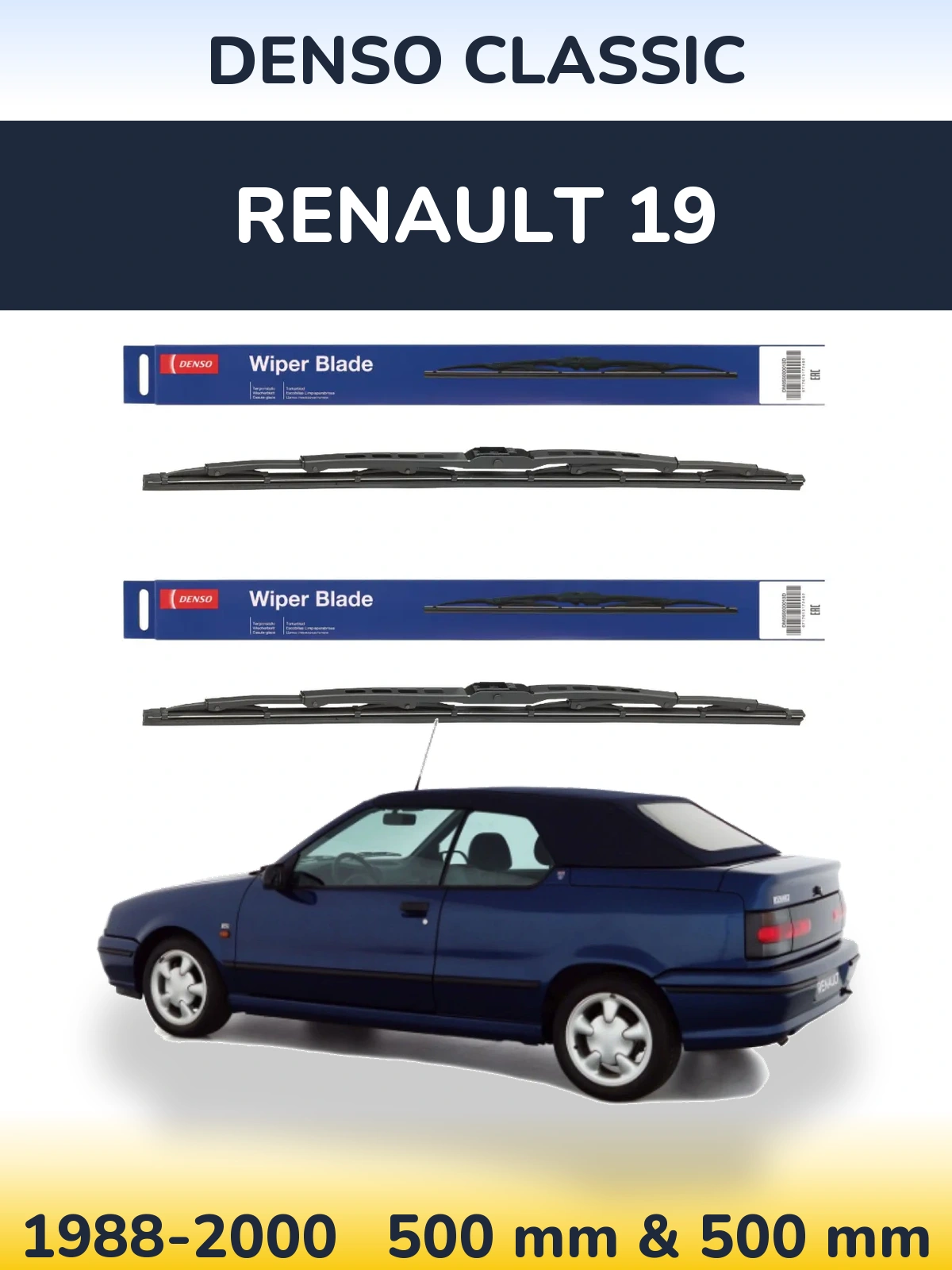 Front wiper blade set Denso Classic 500 & 500 mm for Renault 19 1988-2000