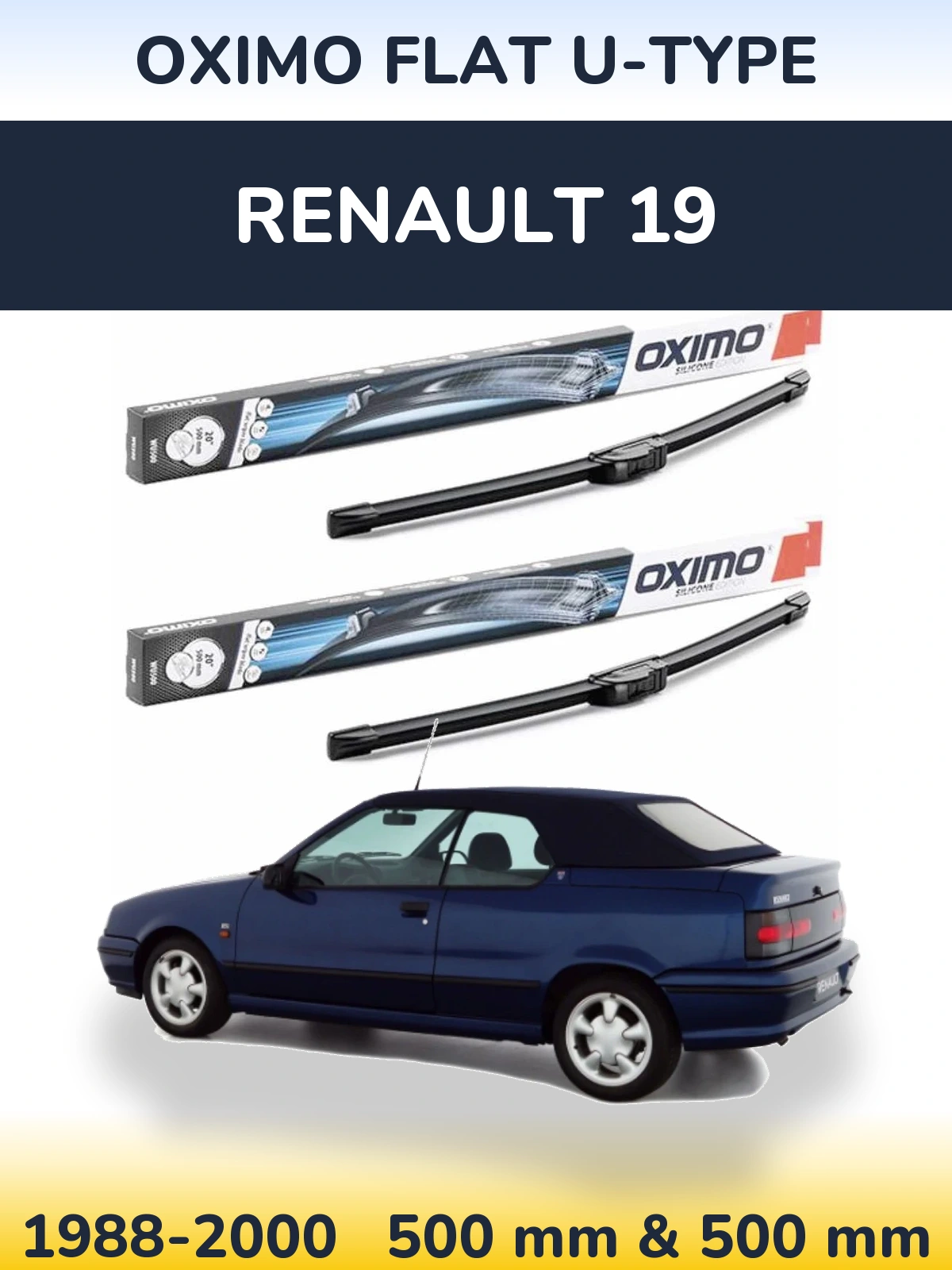 Комплект передніх щіток Oximo Flat U-type 500 & 500 мм для Renault 19 1988-2000