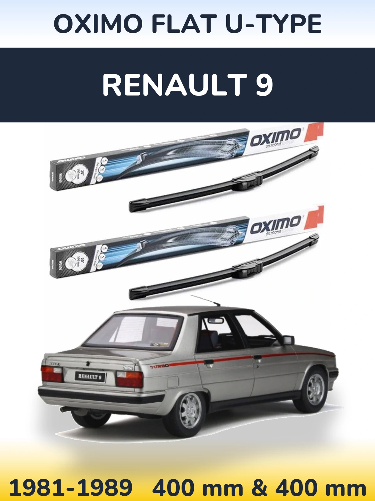 Комплект передних дворников Oximo Flat U-type 400 & 400 мм для Renault 9 1981-1989