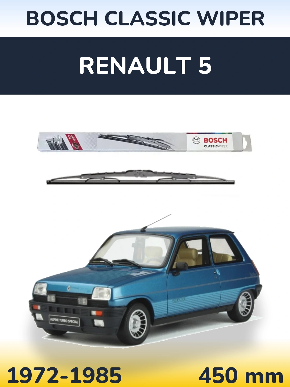 Rear wiper blade BOSCH Classic Wiper 450 mm for Renault 5 1972-1985