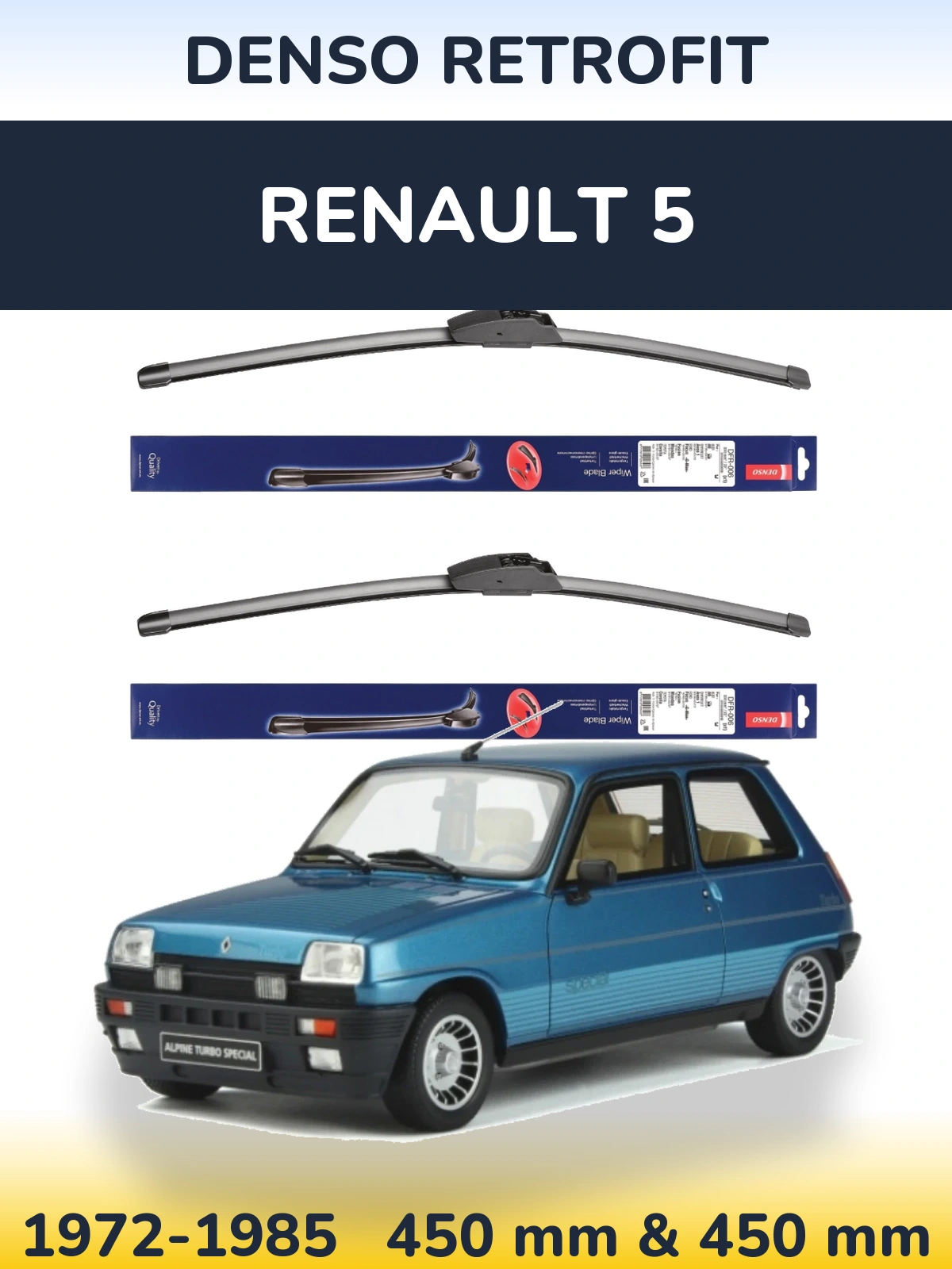 Front wiper blade set Denso Retrofit 450 & 450 mm for Renault 5 1972-1985
