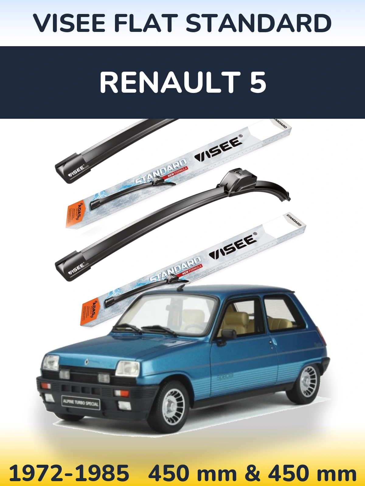 Front wiper blade set VISEE FLAT STANDARD 450 & 450 mm for Renault 5 1972-1985
