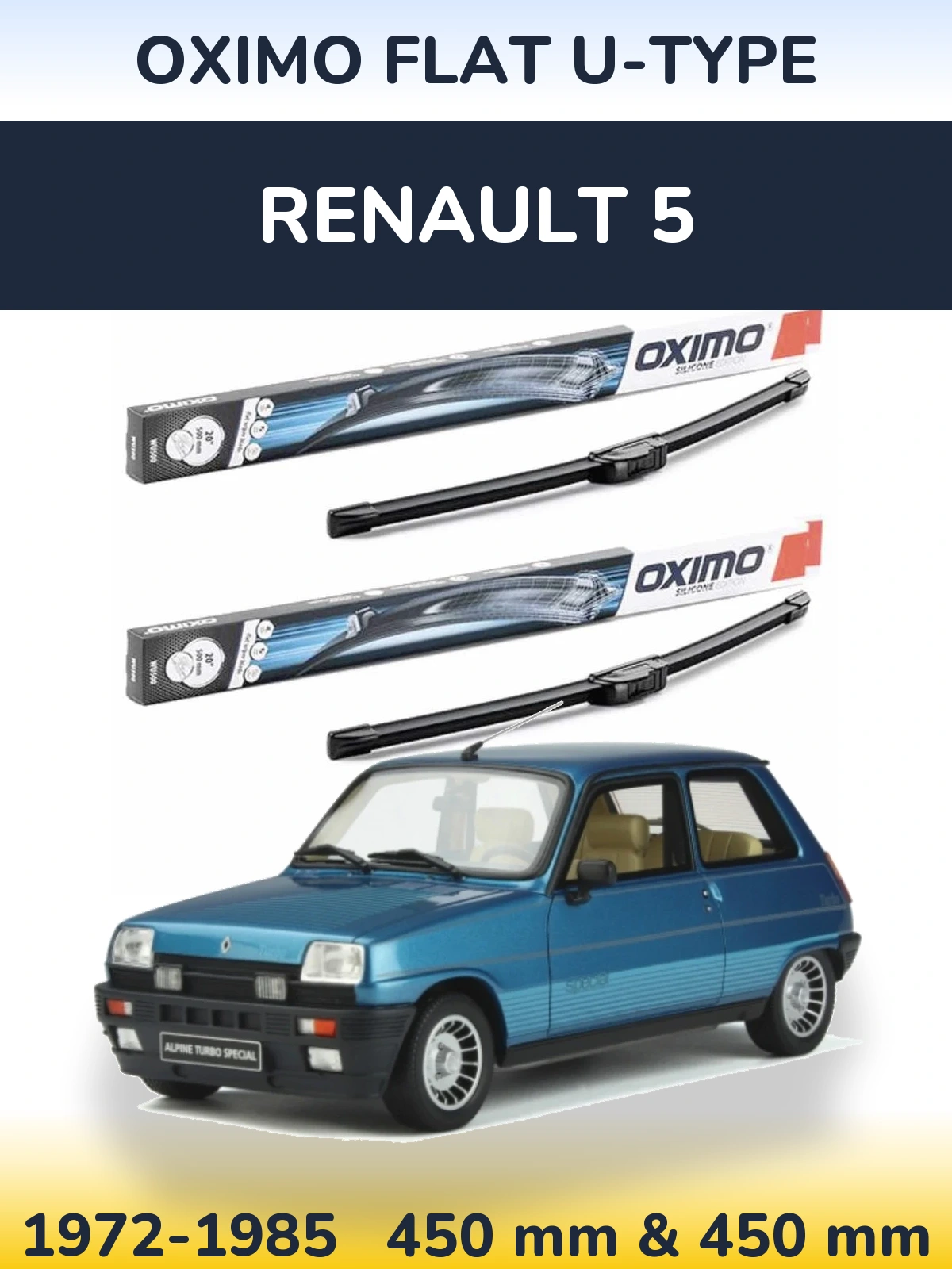 Front wiper blade set Oximo Flat U-type 450 & 450 mm for Renault 5 1972-1985
