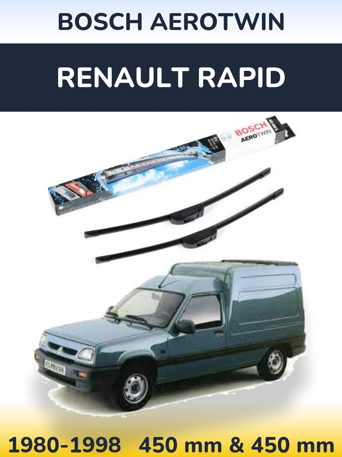 Комплект передних дворников BOSCH AeroTwin 450 & 450 мм для Renault Rapid 1980-1998