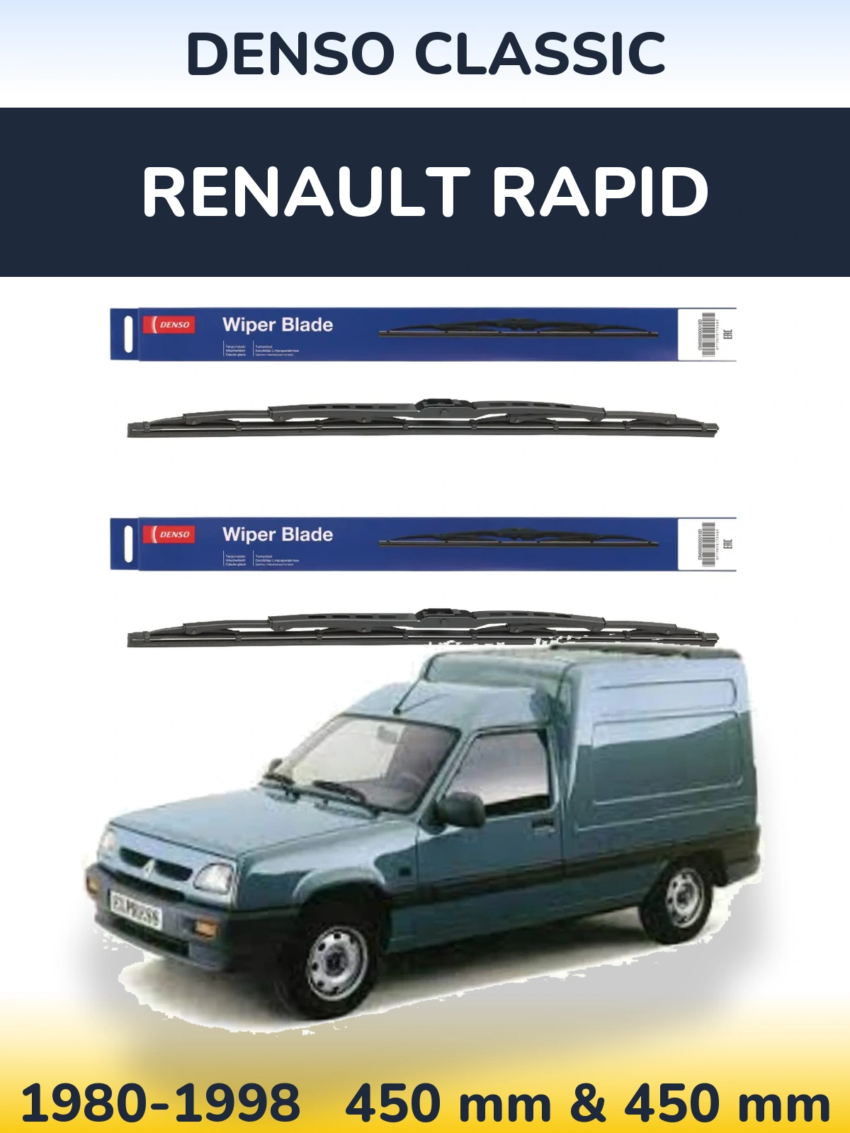 Front wiper blade set Denso Classic 450 & 450 mm for Renault Rapid 1980-1998