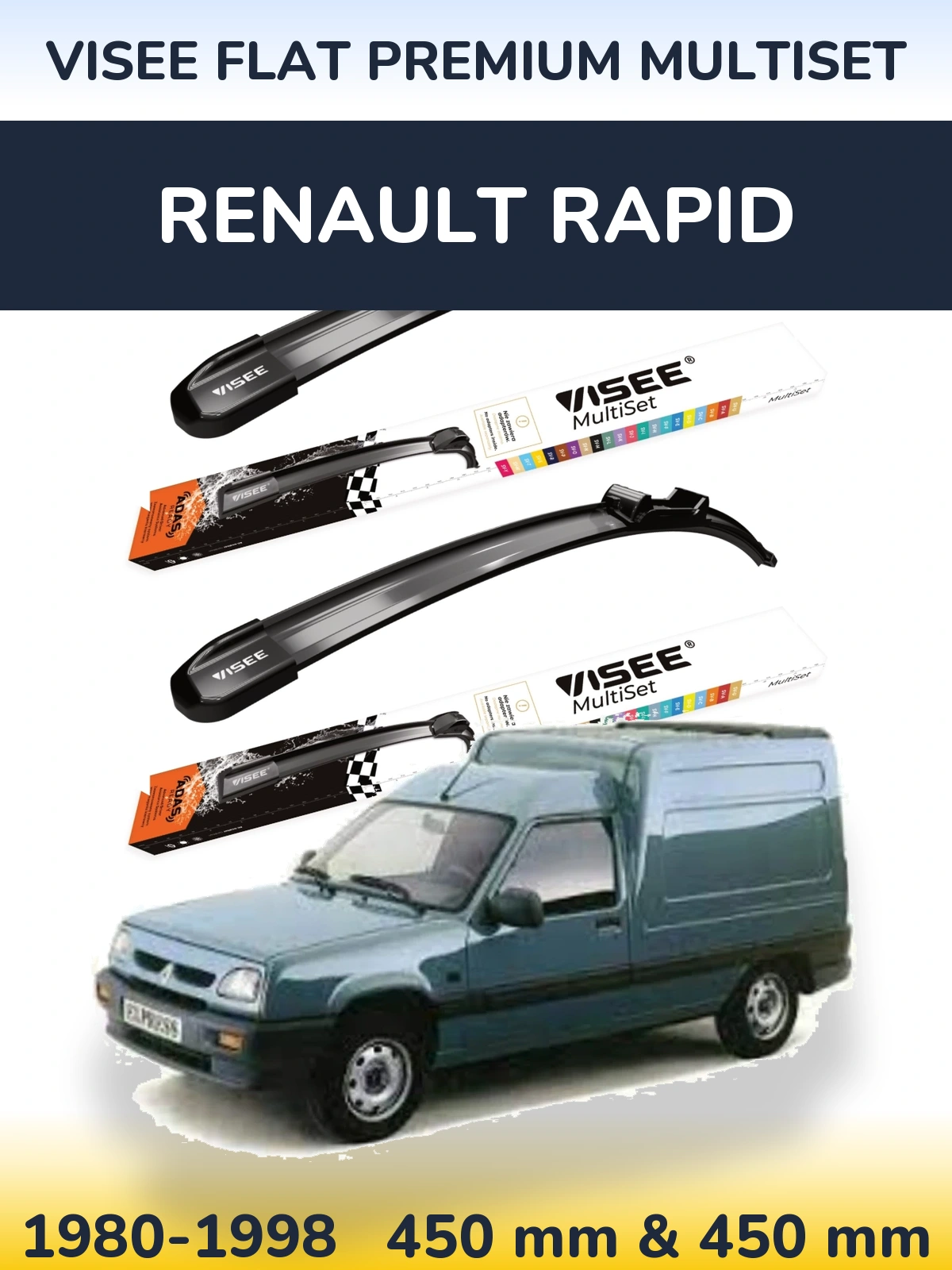 Komplet przednich wycieraczek VISEE FLAT PREMIUM MultiSet 450 & 450 mm do Renault Rapid 1980-1998