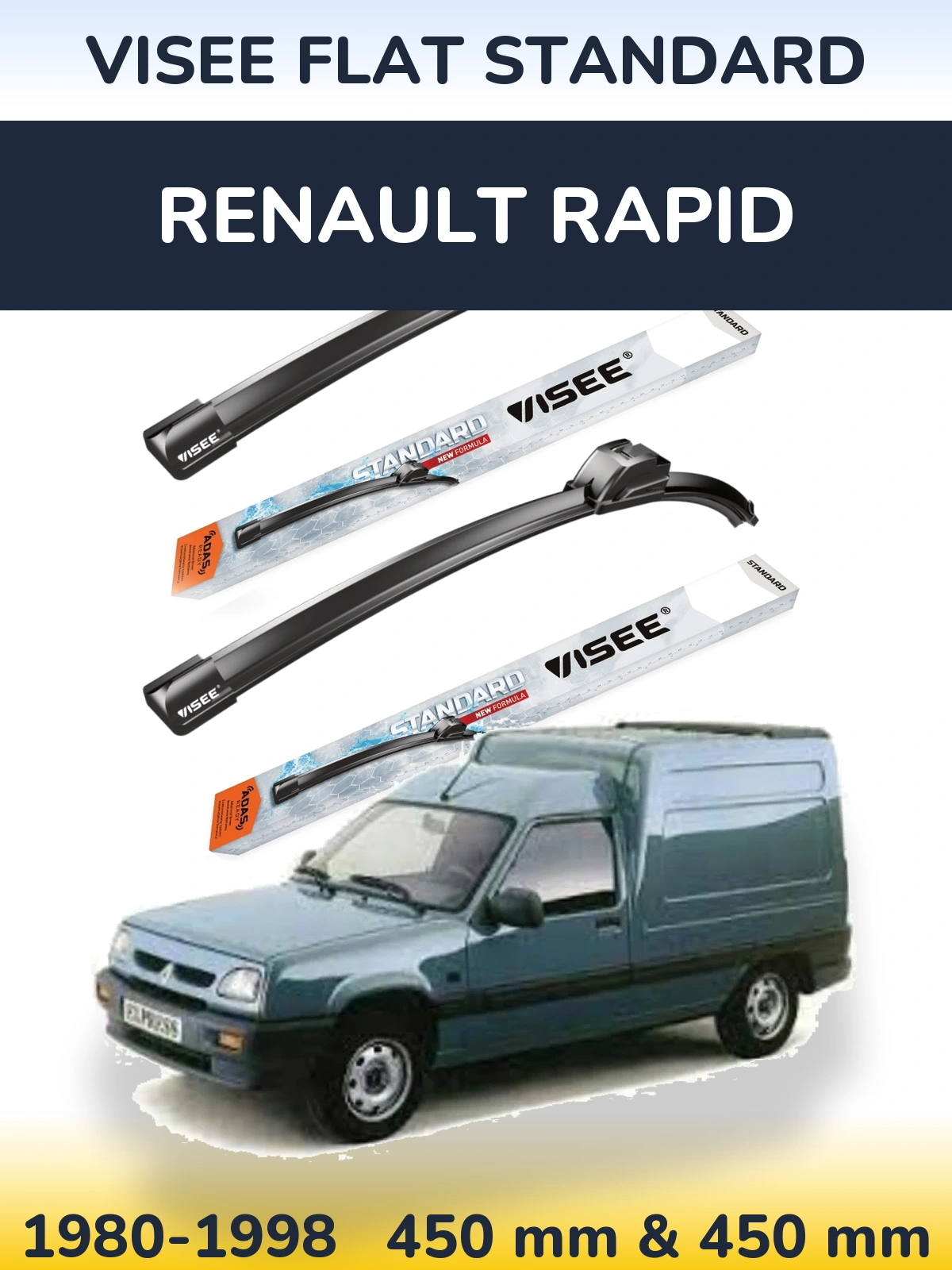 Komplet przednich wycieraczek VISEE FLAT STANDARD 450 & 450 mm do Renault Rapid 1980-1998