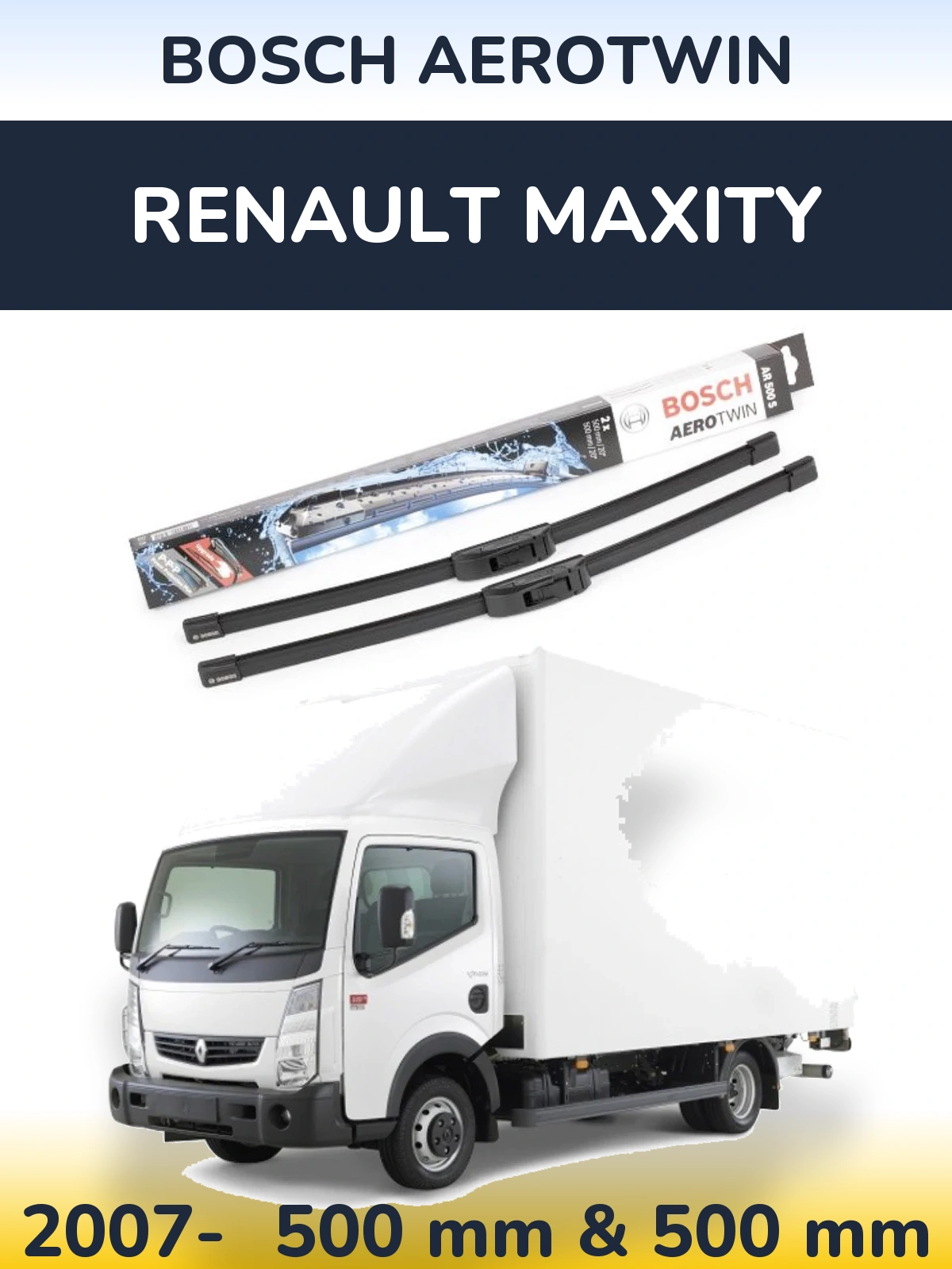 Комплект передніх щіток BOSCH AeroTwin 500 & 500 мм для Renault Maxity 2007-2026