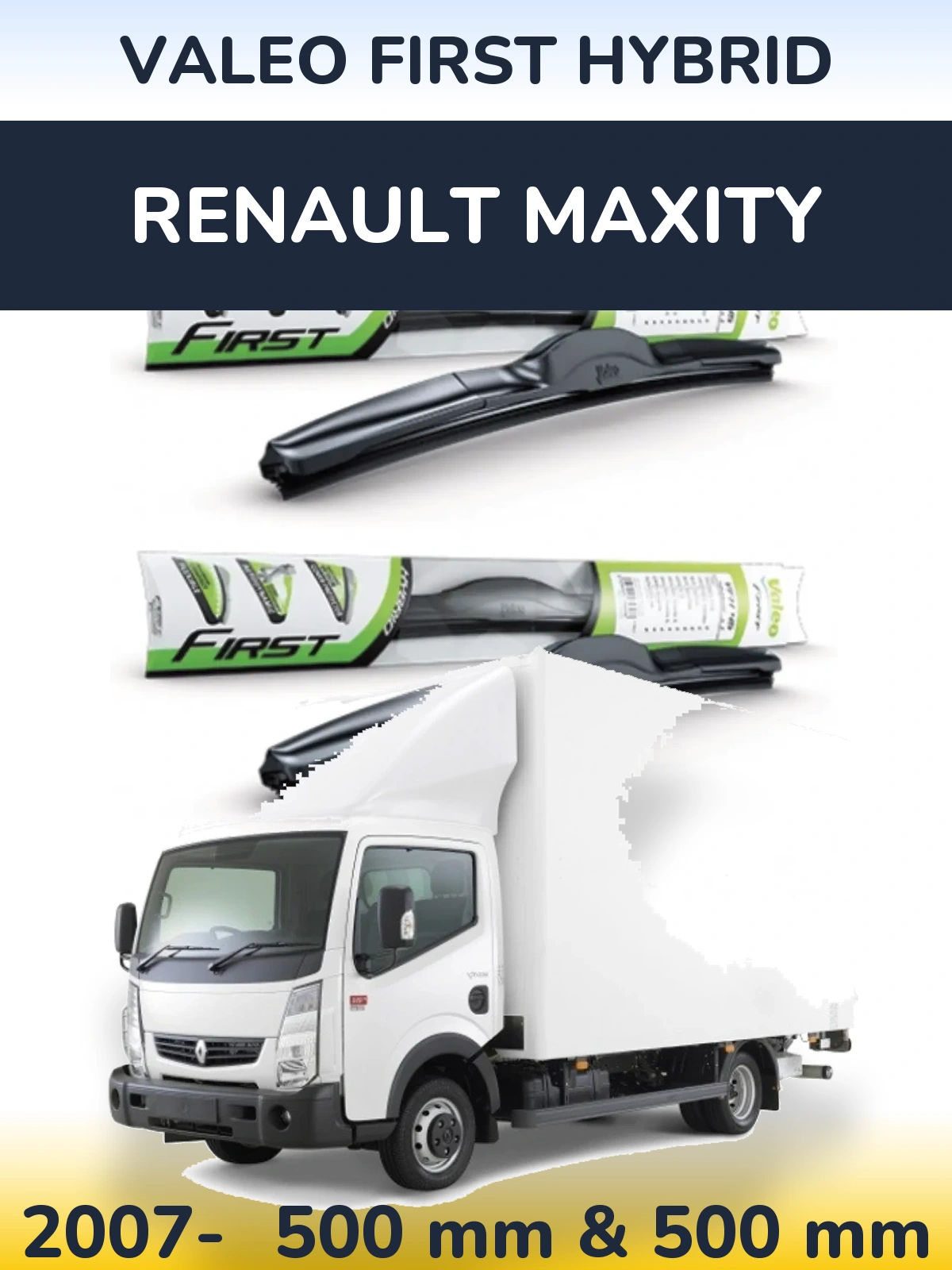 Комплект передних дворников Valeo First Hybrid 500 & 500 мм для Renault Maxity 2007-2026
