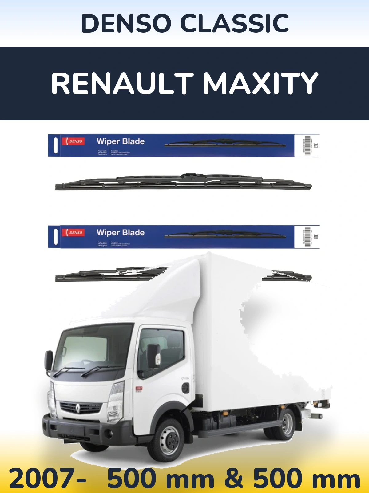 Комплект передних дворников Denso Classic 500 & 500 мм для Renault Maxity 2007-2026