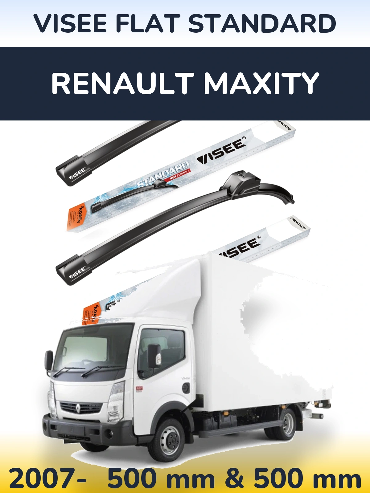 Комплект передних дворников VISEE FLAT STANDARD 500 & 500 мм для Renault Maxity 2007-2026