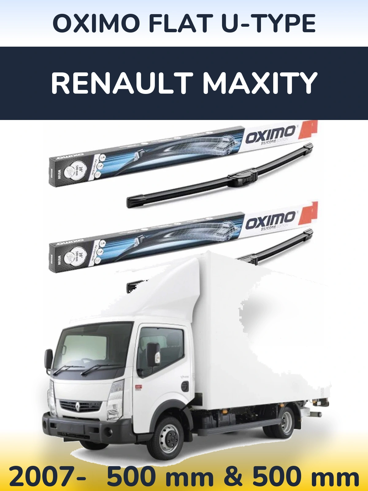 Комплект передних дворников Oximo Flat U-type 500 & 500 мм для Renault Maxity 2007-2026