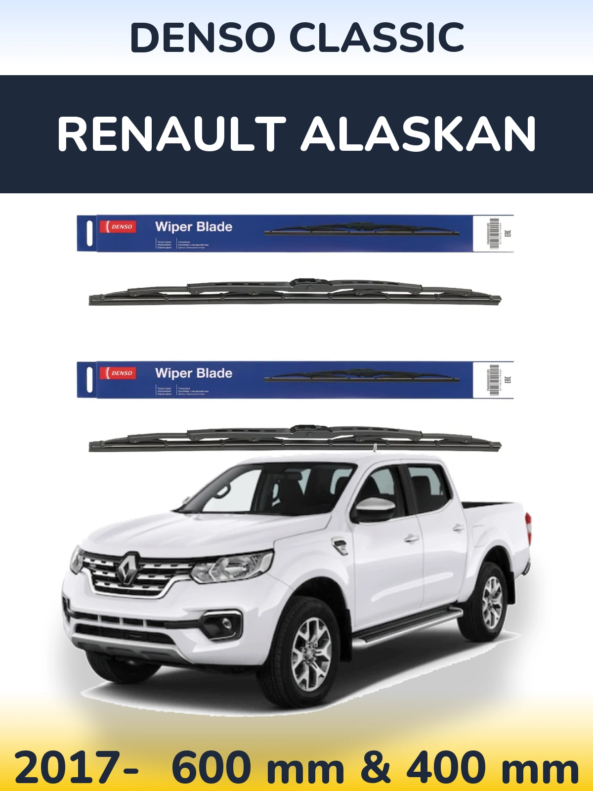 Front wiper blade set Denso Classic 600 & 400 mm for Renault Alaskan 2017-2026