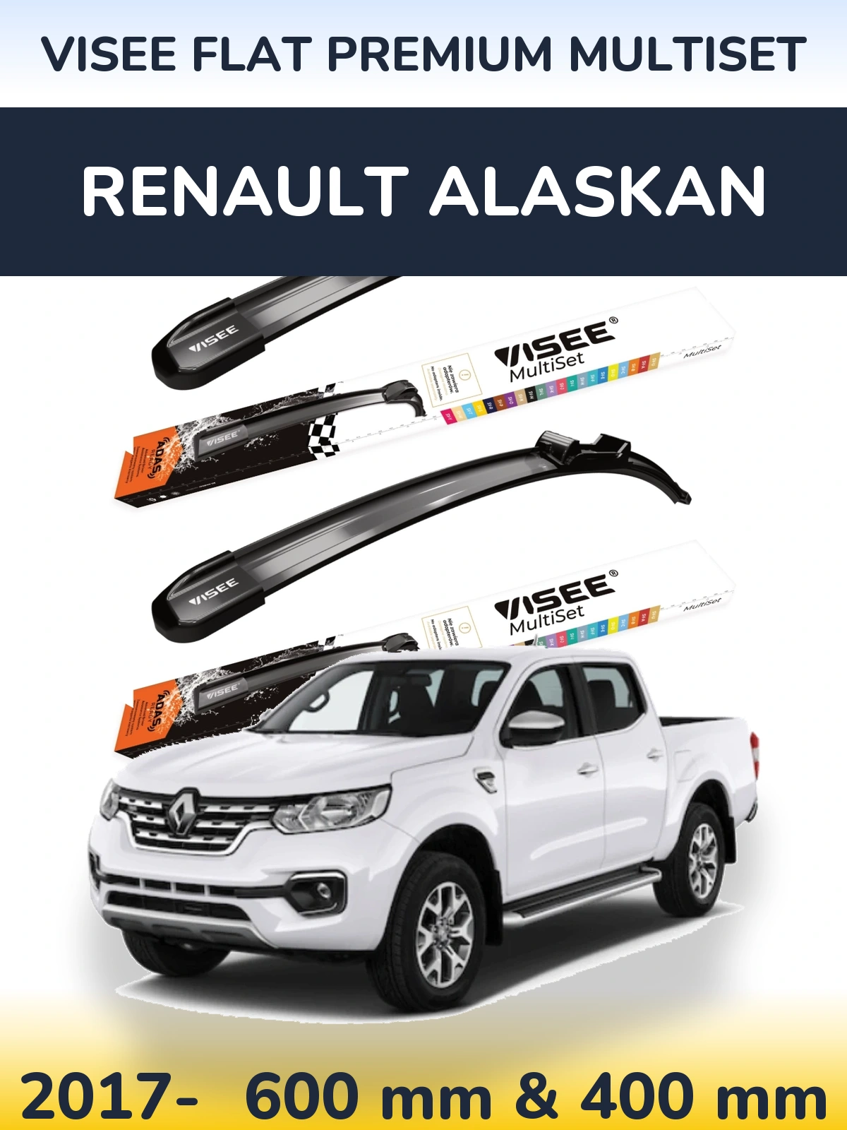 Komplet przednich wycieraczek VISEE FLAT PREMIUM MultiSet 600 & 400 mm do Renault Alaskan 2017-2026