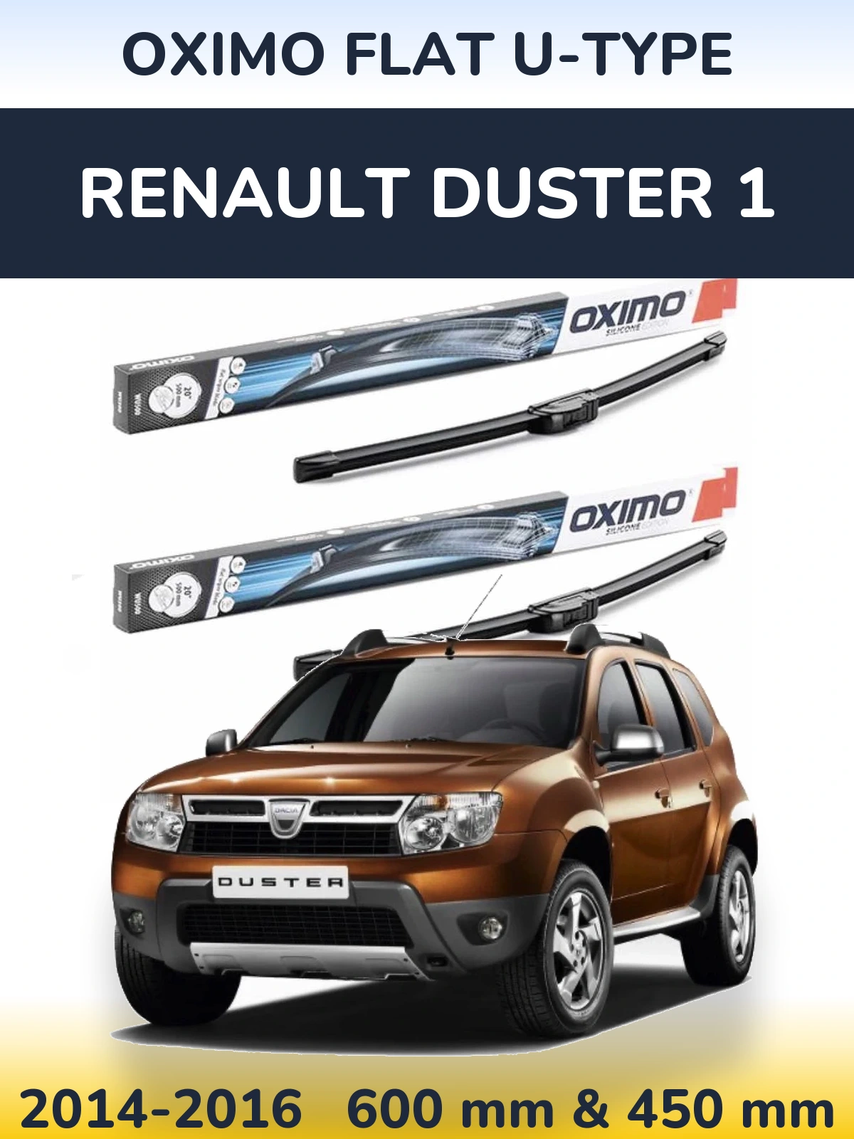 Комплект передних дворников Oximo Flat U-type 600 & 450 мм для Renault Duster 1 2014-2016